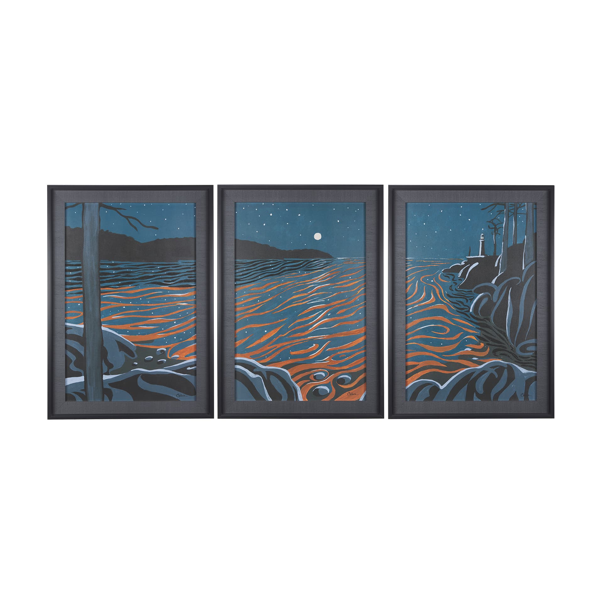 Sea bay at night II by Mercana Studio a Hand Embellished Textured Framed Art Print — product photograph
