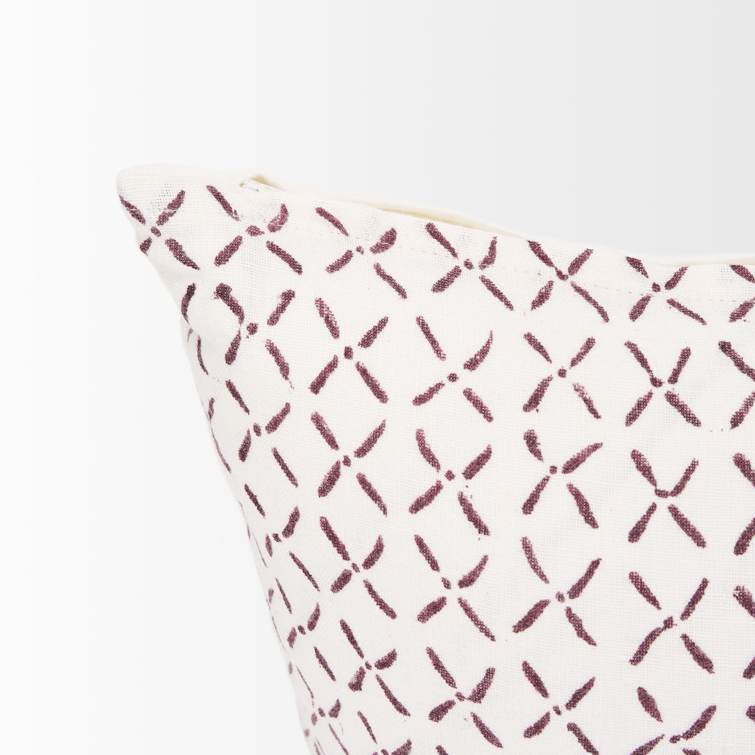 Jayden 14x26 Cream w/ Merlot Print Linen Lumbar Pillow Cover — product photograph