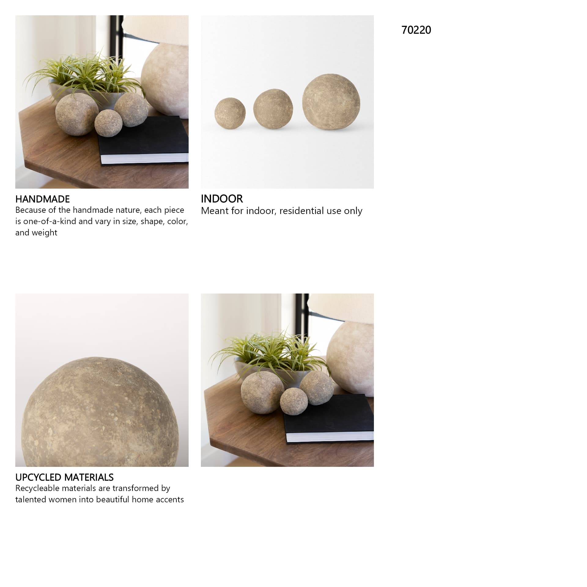 Sunita Set of 3 Gray Paper Mache Orbs — in a styled room