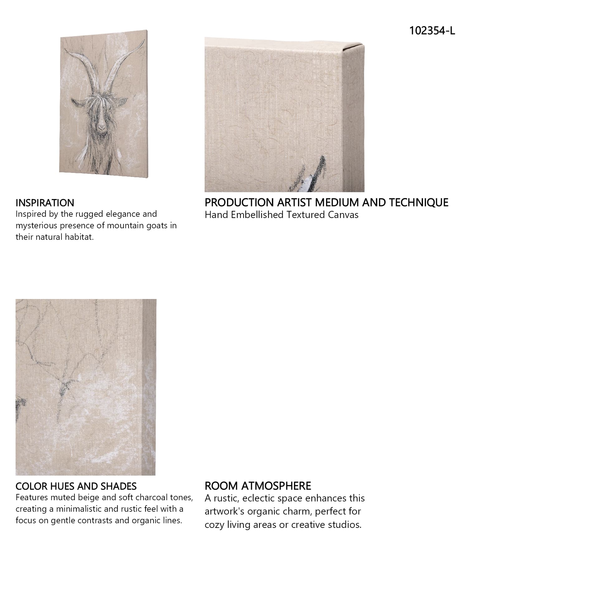 Sketch of animal V (Goat) by Mercana Studio a Hand Embellished Textured Canvas — in a styled room