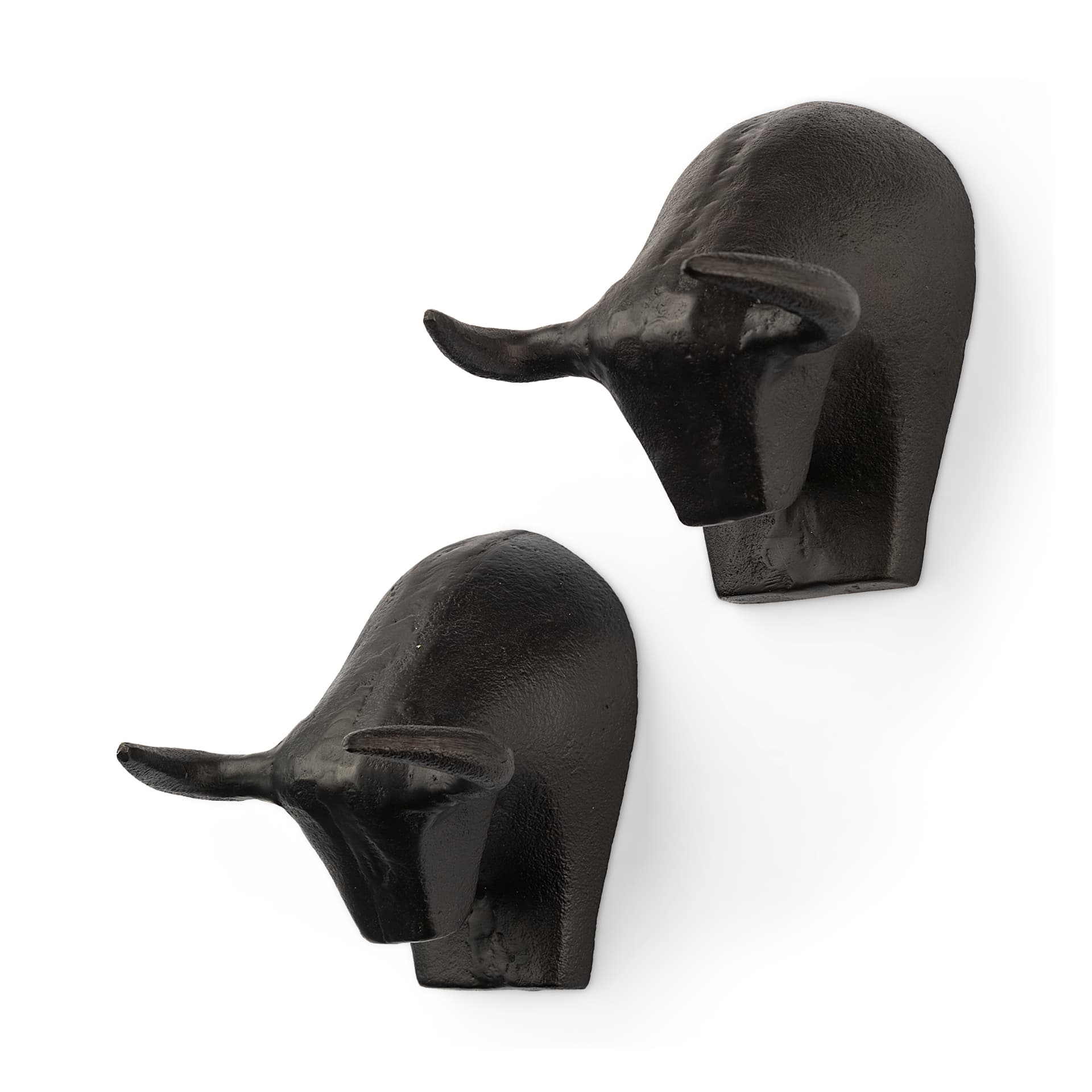 Tauro IV (Set of 2) Black Cast Aluminum Raging Bull Wall Decor — product photograph