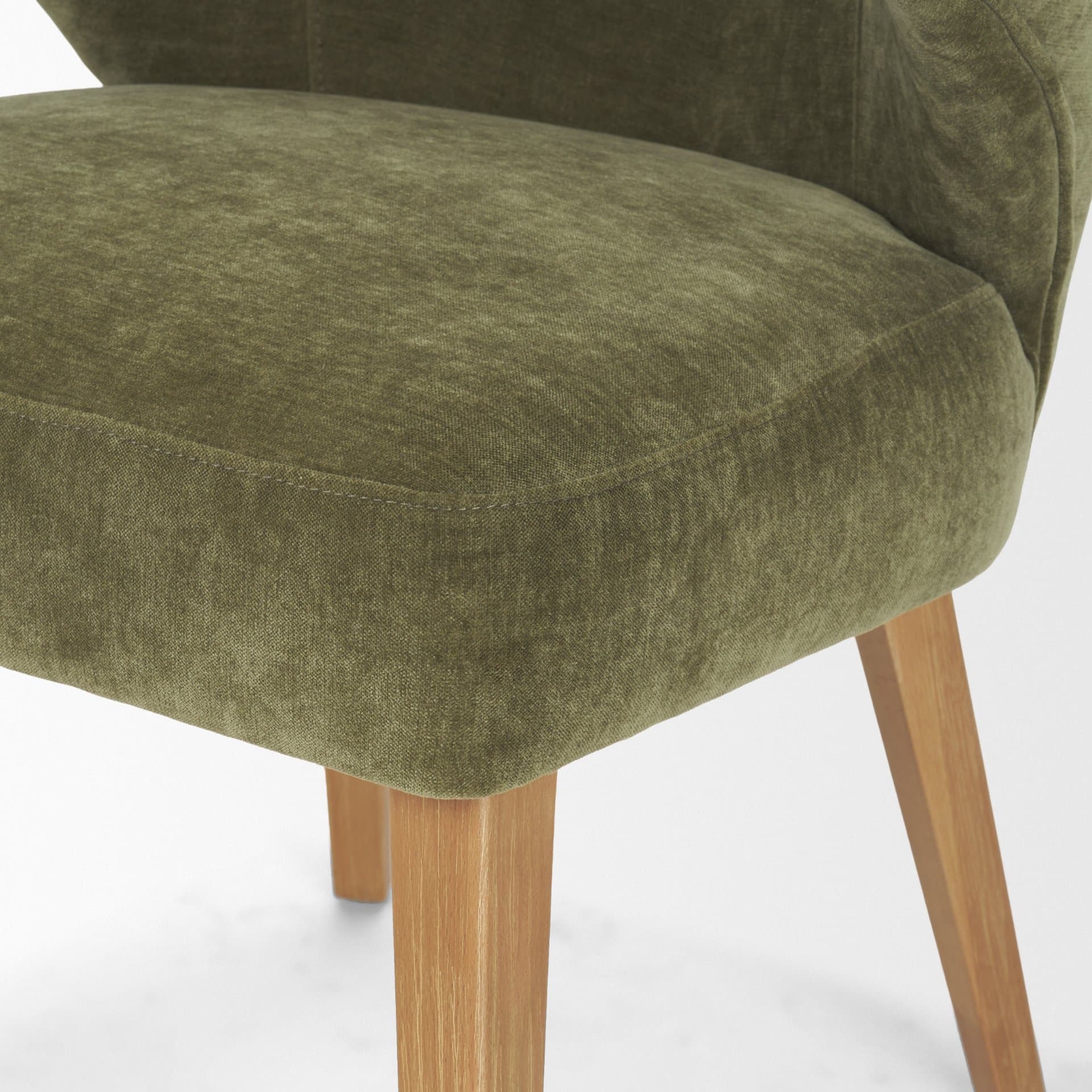 Niles Wingback Dining Side Chair | Moss Olive Fabric w/ Wooden — product photograph
