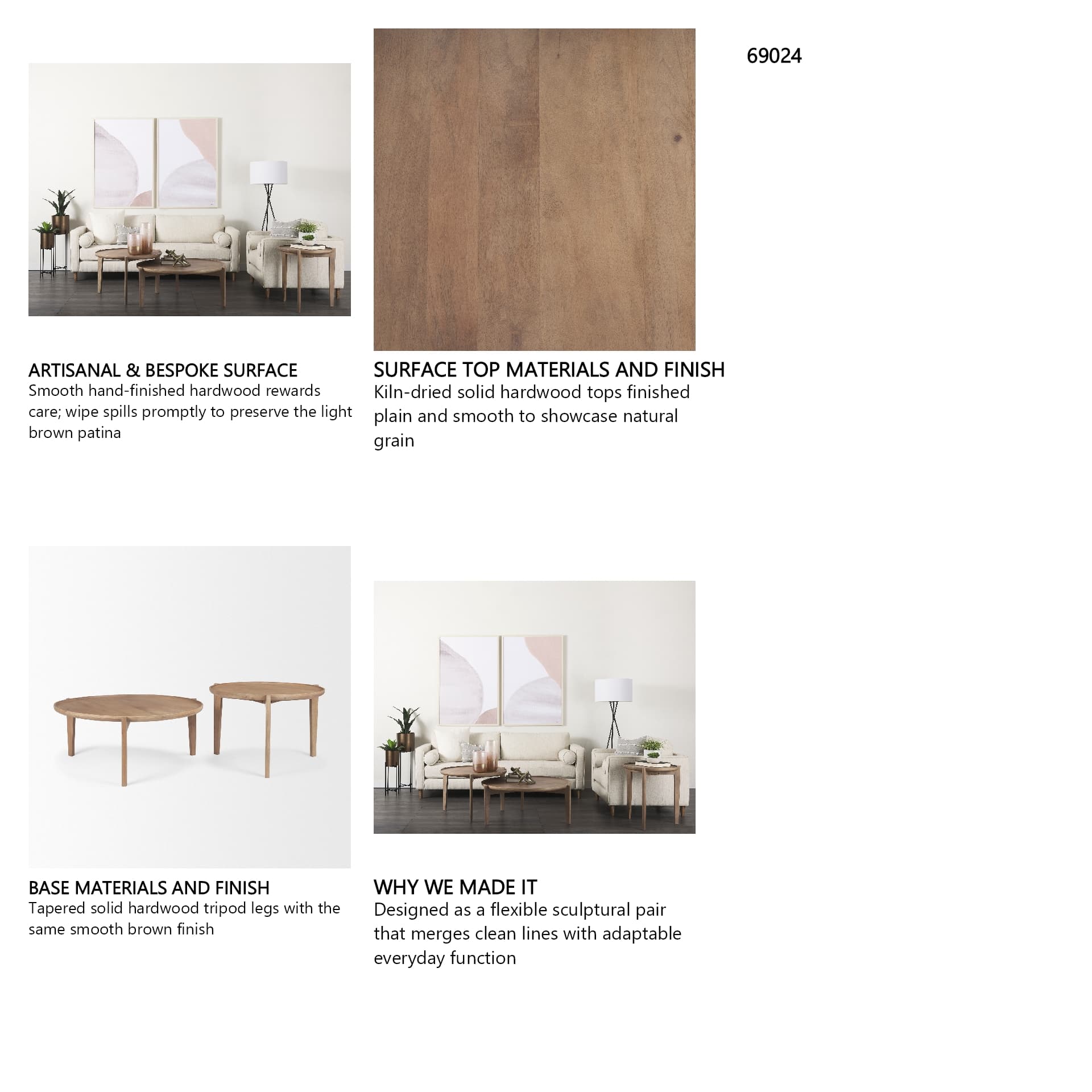 Cleaver (Set of 2) 40" & 31" Round Brown Solid Wood Nesting Coffee Tables — in a styled room