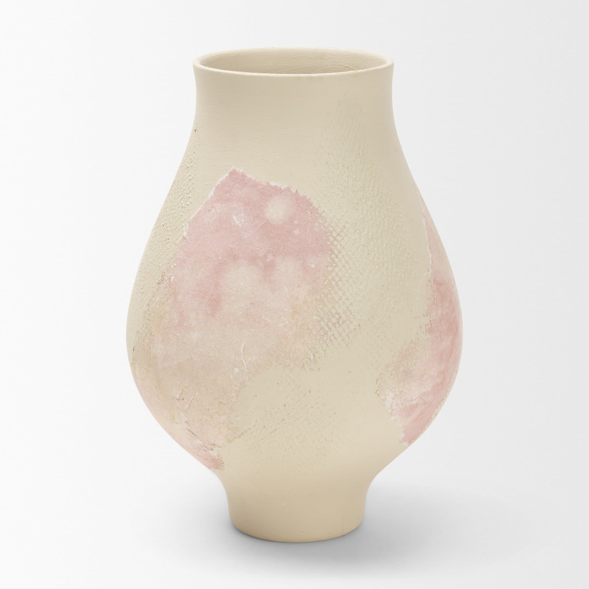 Velo Cream w/Blush Pink Hand-Painted Terracotta Decorative Vase — product photograph