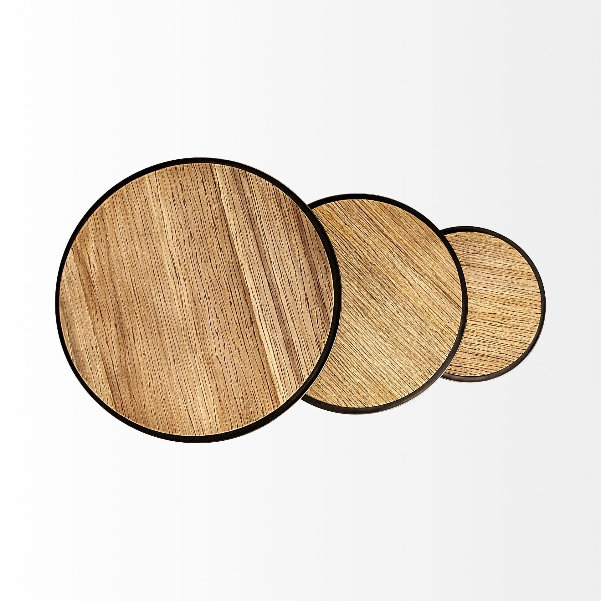 Glover (Set of 3) 20L x 20W Brown Wood Round Top W/Metal Nesting Accent Tables — product photograph