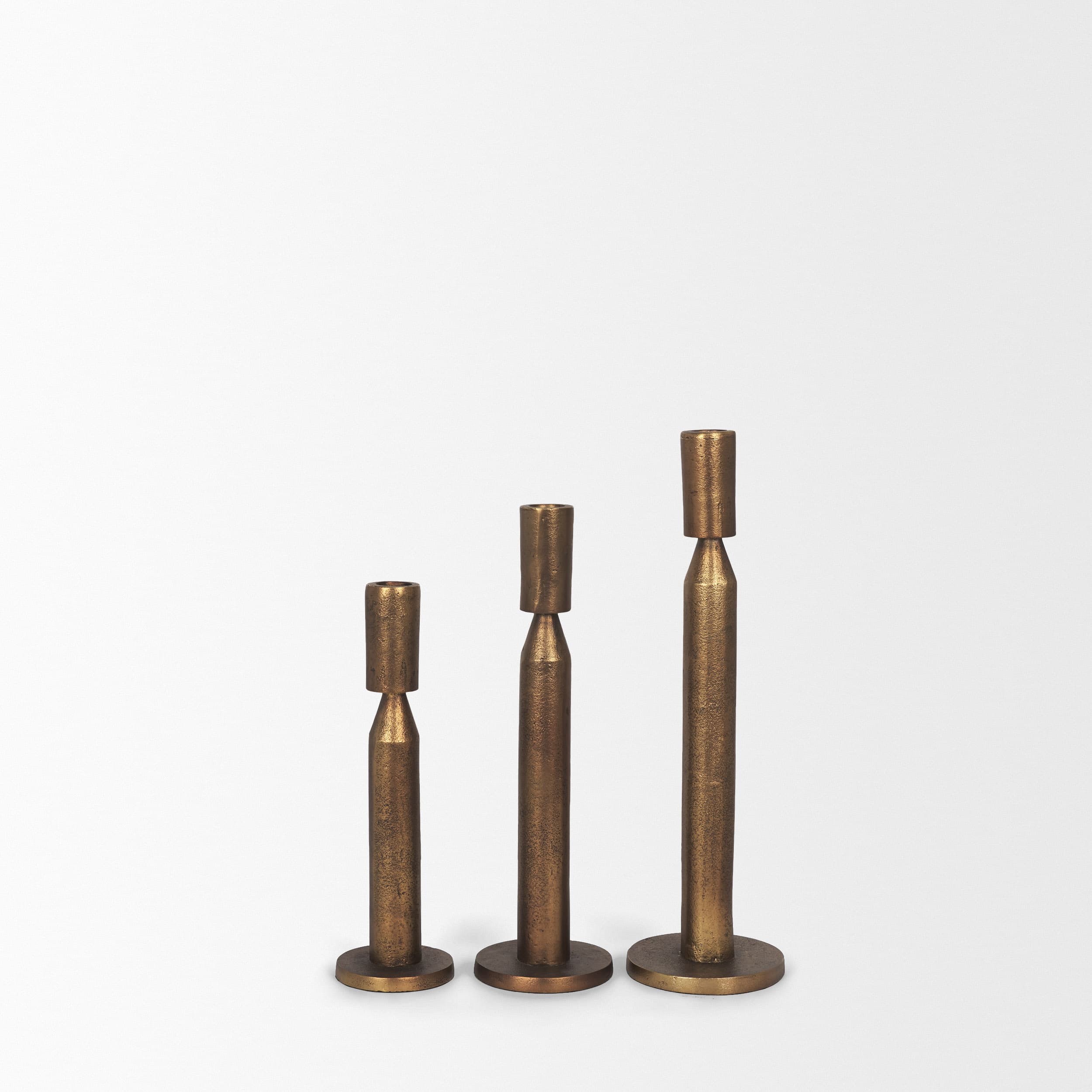 Declan Antiqued Brass Cast Metal Taper Candle Holder — product photograph