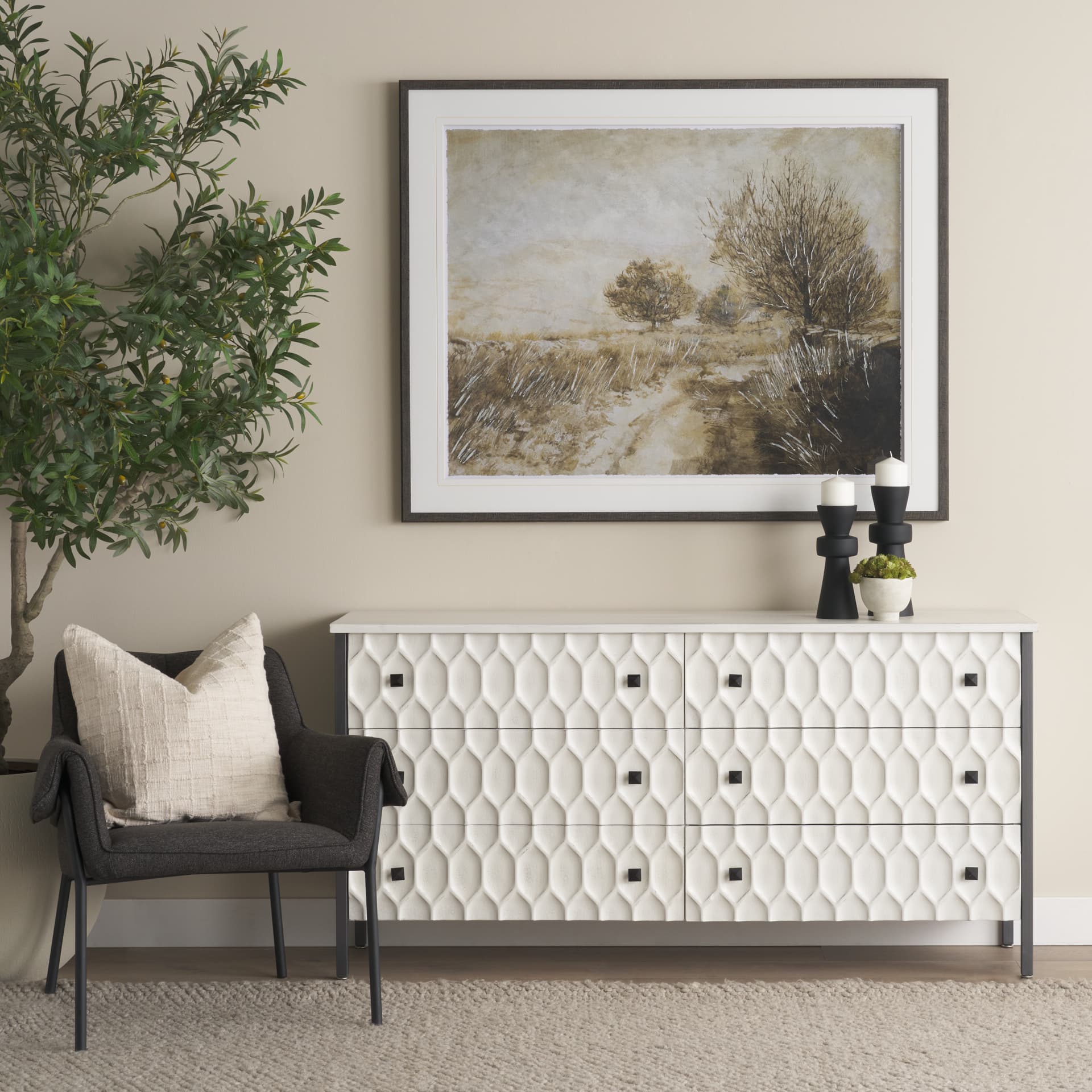 Brently Curved Back Dining Arm Chair | Gray Fabric w/ Metal — product photograph