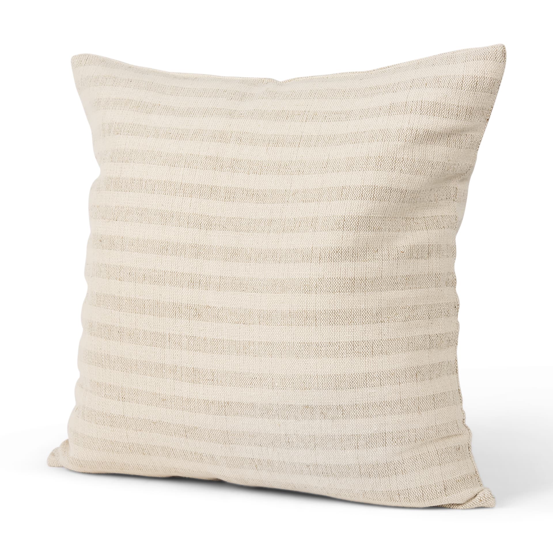 Jace 22x22 Cream/Beige Stripe Linen-Cotton Square Pillow Cover w/Down Filler — product photograph