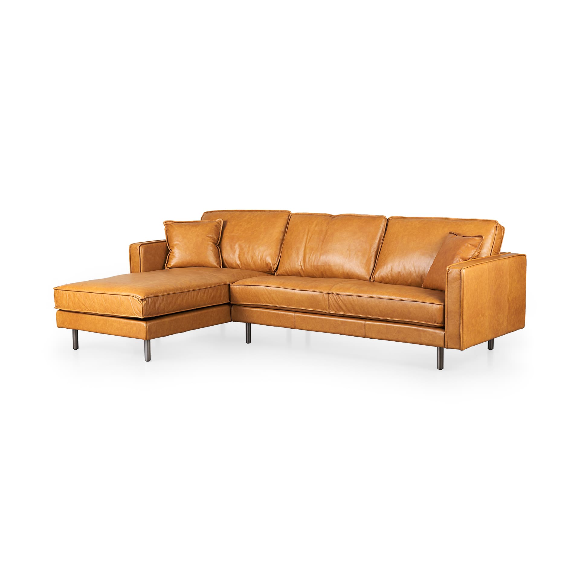 D'Arcy 111"L x 70"D x 33"H Tan Leather Left Chaise Sectional — product photograph