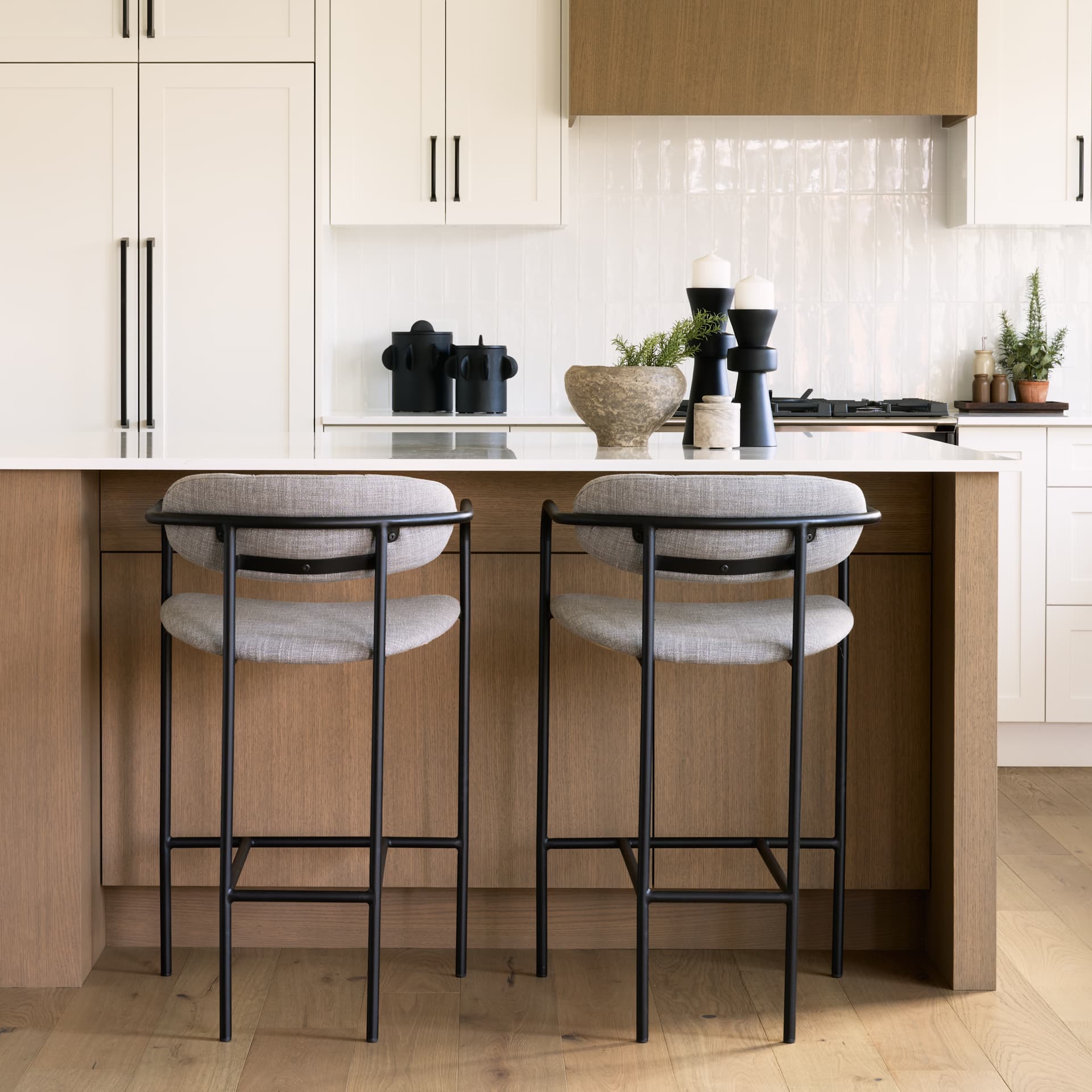 Parker Backless 36in Seat Counter Stool | Gray Fabric w/ Black Metal — product photograph