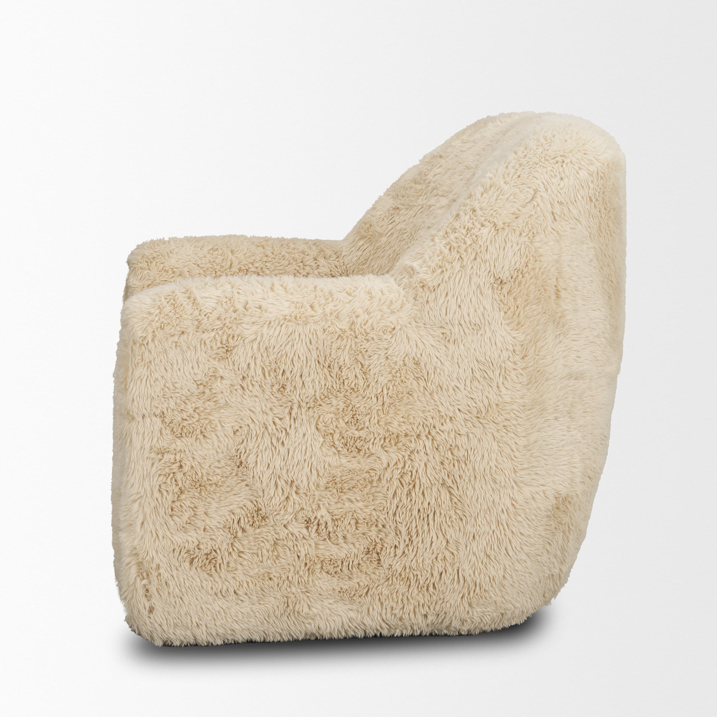 Huntley Cream Faux Fur Fabric Swivel Accent Chair — product photograph