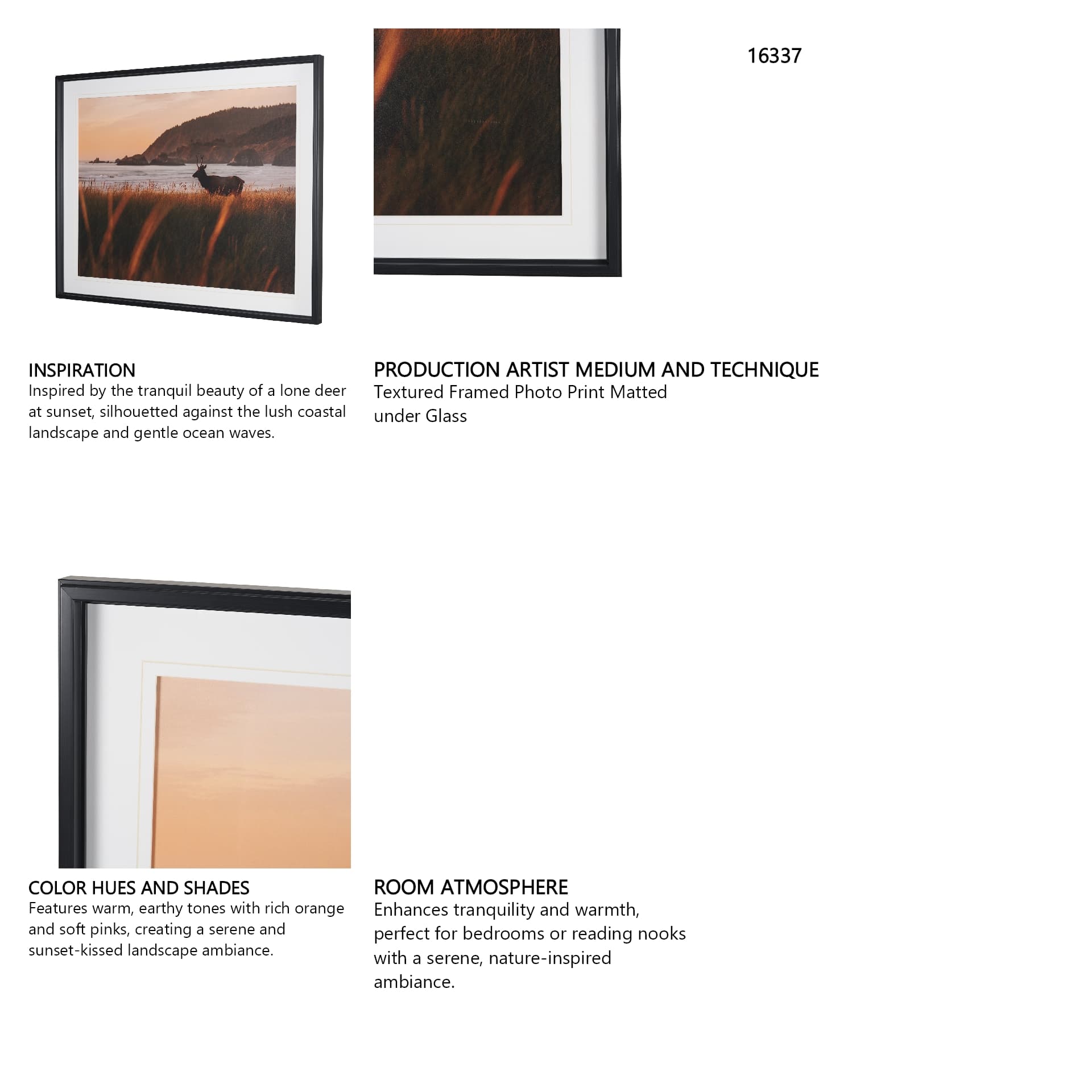 Cannon Beach Elk by Stefan and Audrey Textured Framed Photo Print Matted under Glass — product photograph