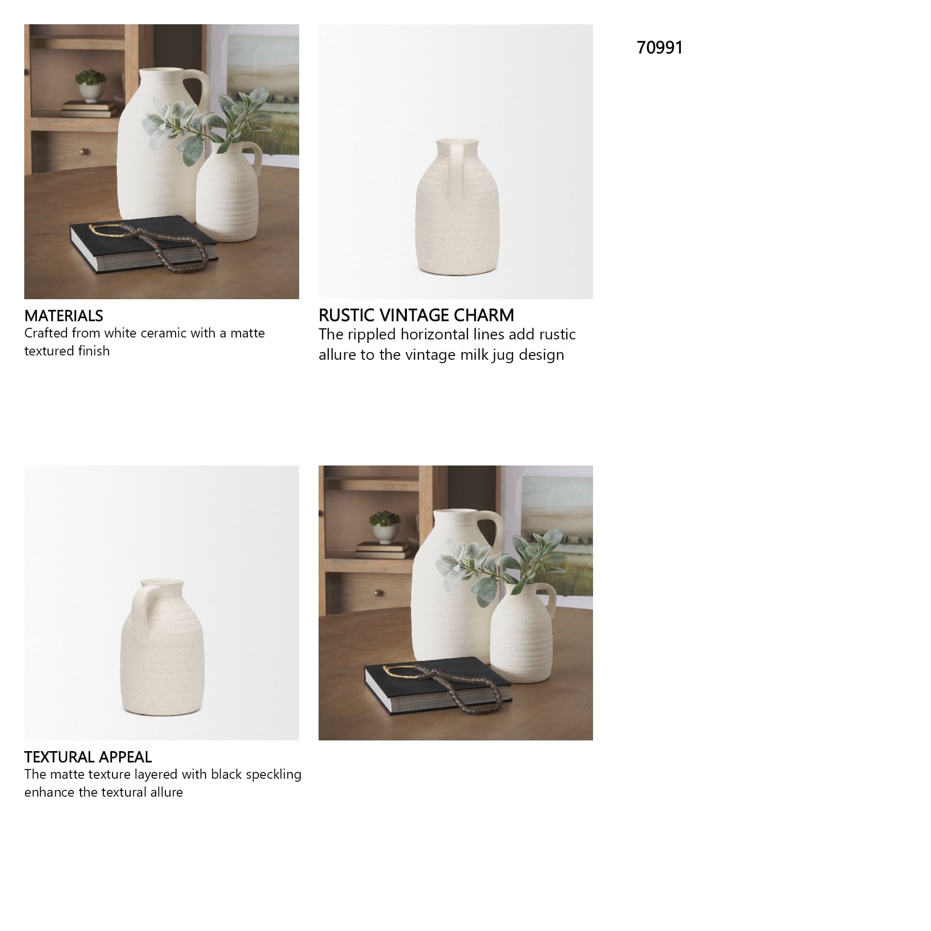 Tyrus Medium Textured Matte White w/ Speckling Ceramic Vase — in a styled room