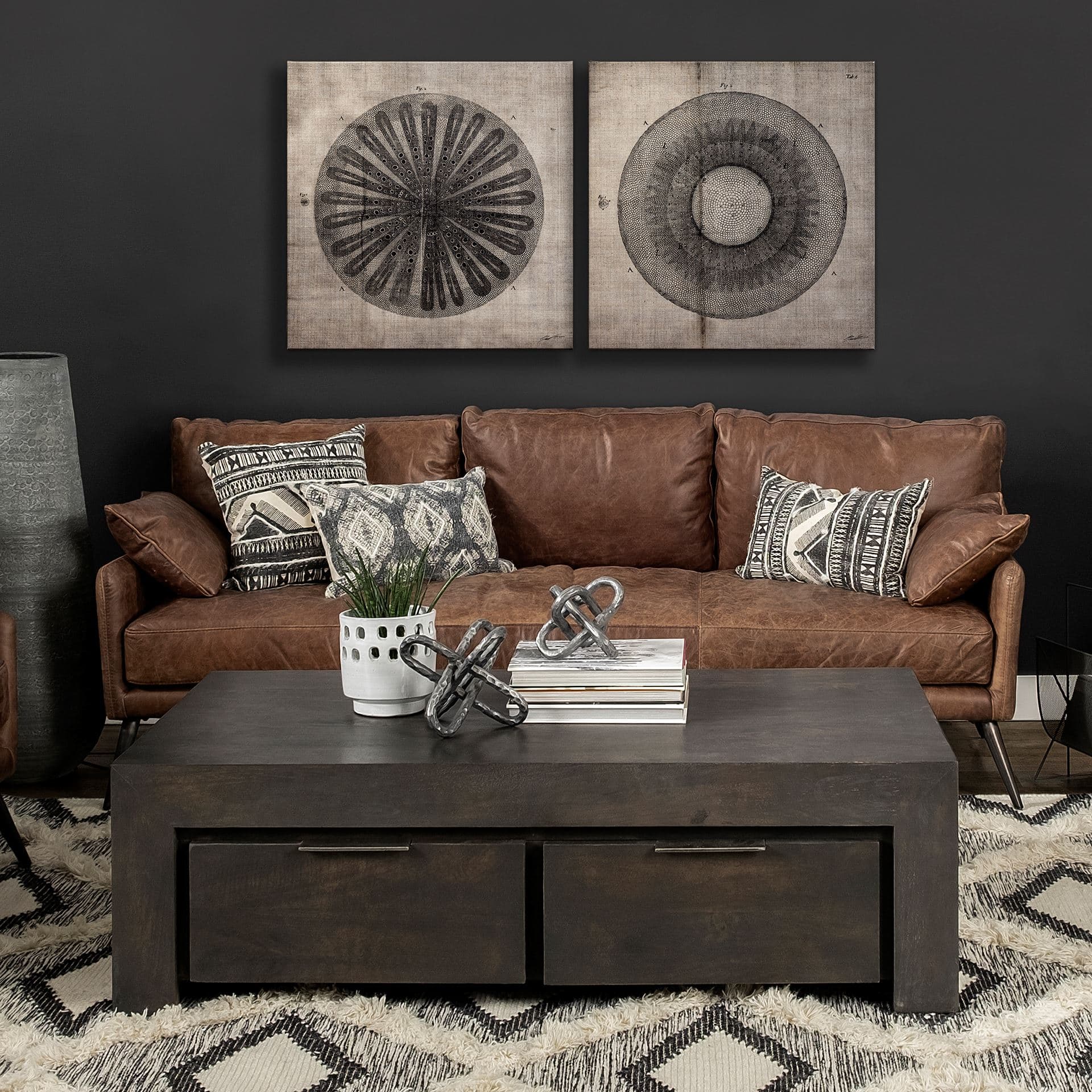 Cross Cut III (MC) by Mercana Studio a Hand Embellished Textured Canvas — in a styled room