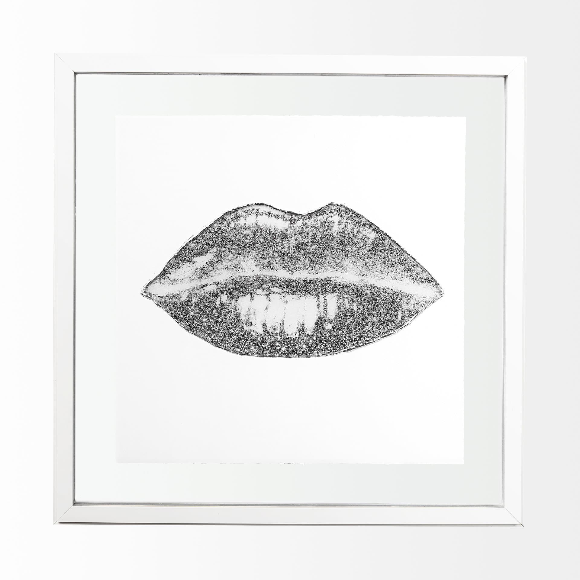 Glitter Lips I Silver by Victoria Barnes Hand Embellished Framed Art Print Matted under Glass — product photograph