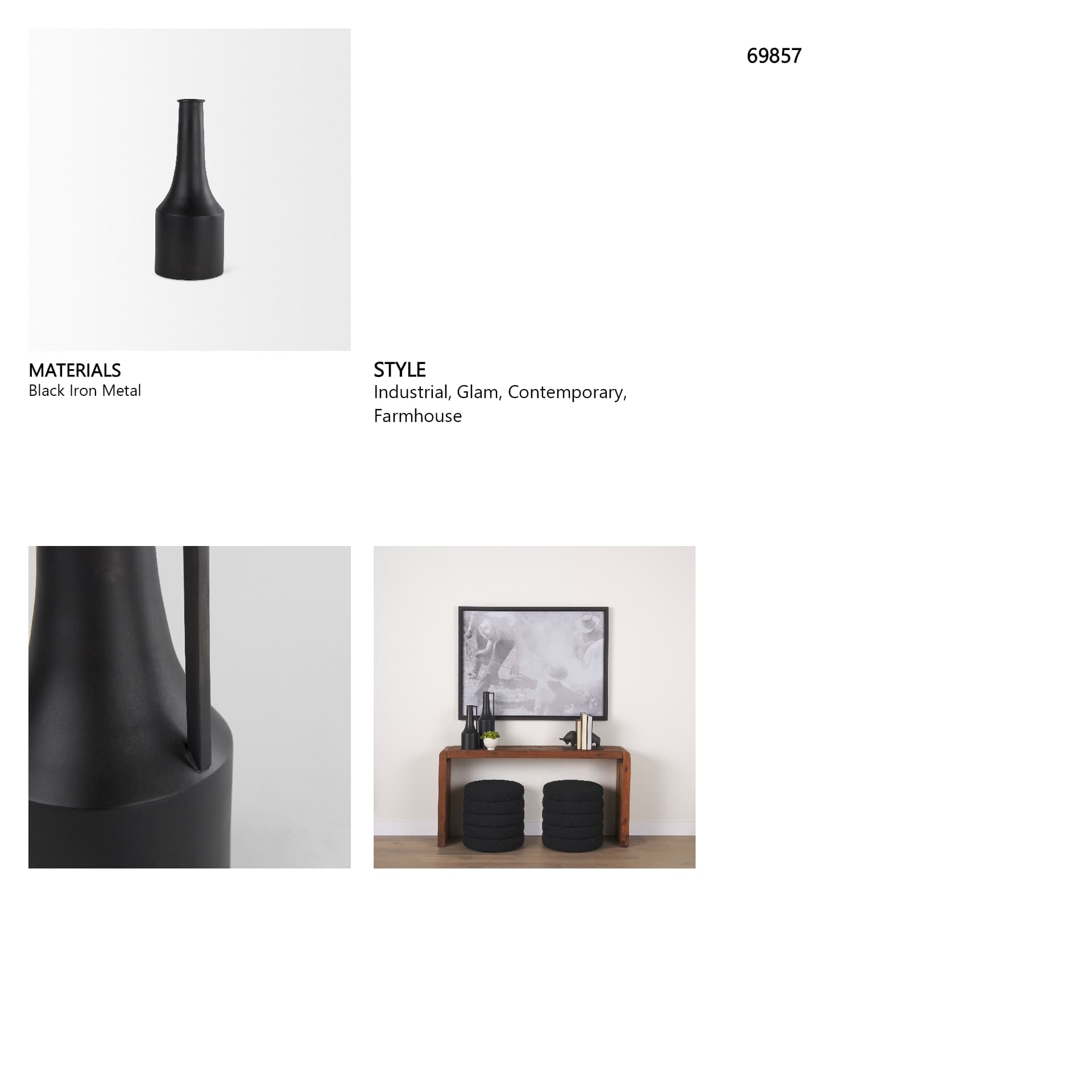 Aubrey Small 14.0H Black Iron Flower Vase — in a styled room