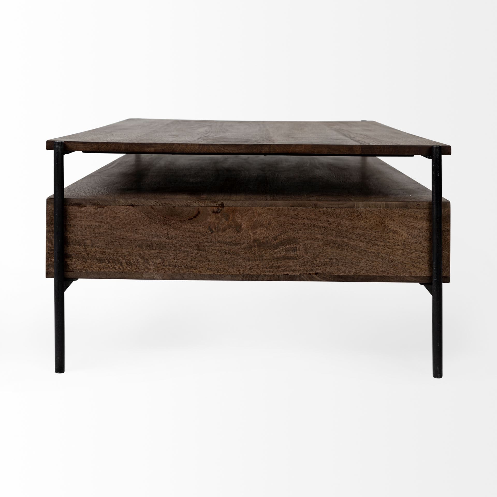 Glenn II 54x30 Dark Brown Wood w/ Black Iron Frame, Rectangle 3 Drawers Coffee Table — product photograph