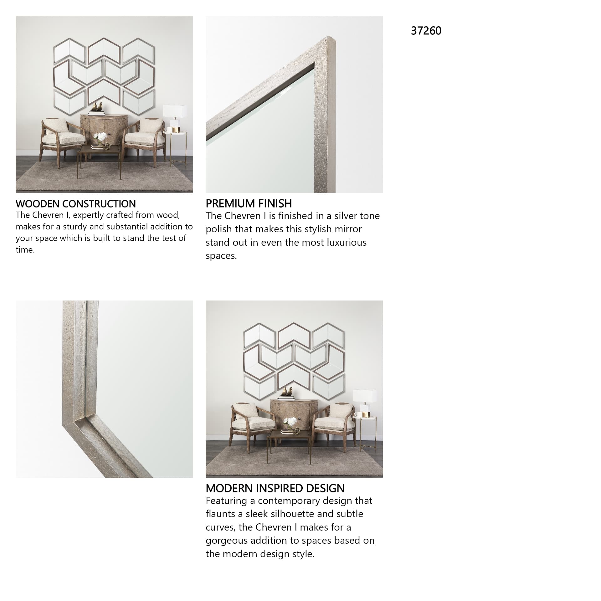 Chevren 26 x 22 Silver Wood Frame Mirror — in a styled room