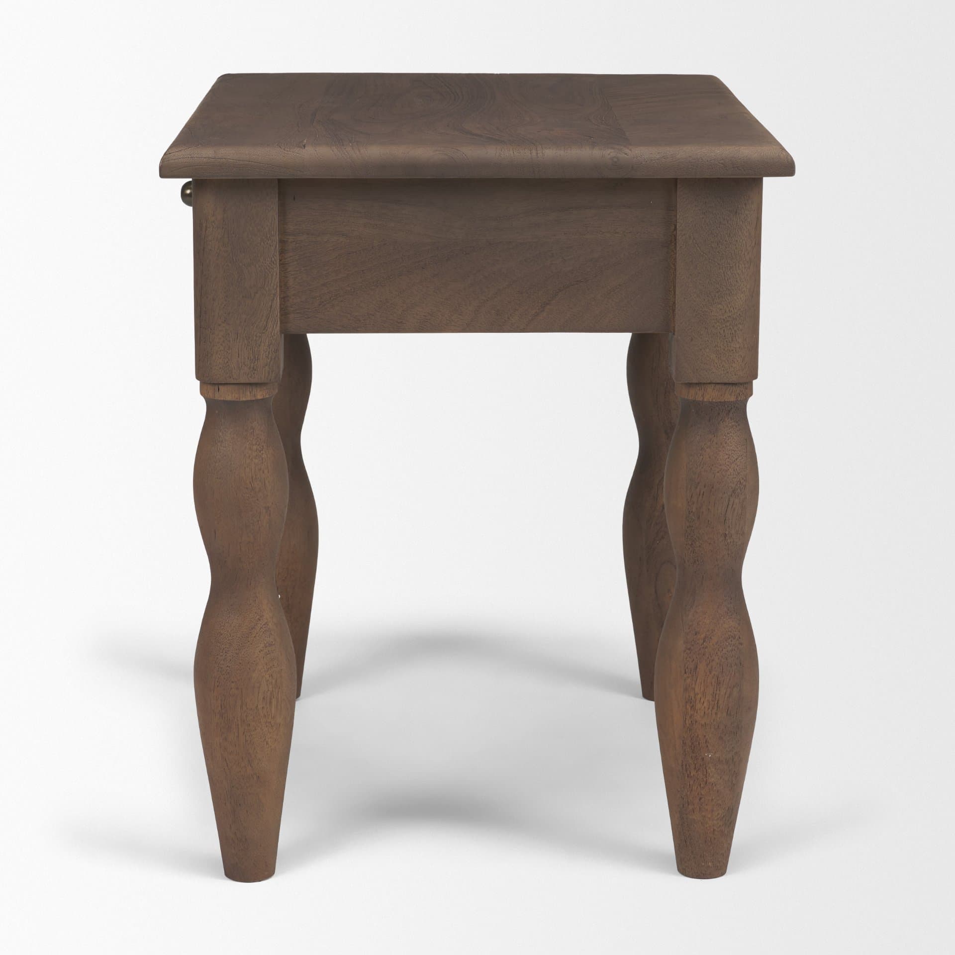 Angeline Spool Turned End Table | Dark Brown Wood | 1 Drawer — product photograph