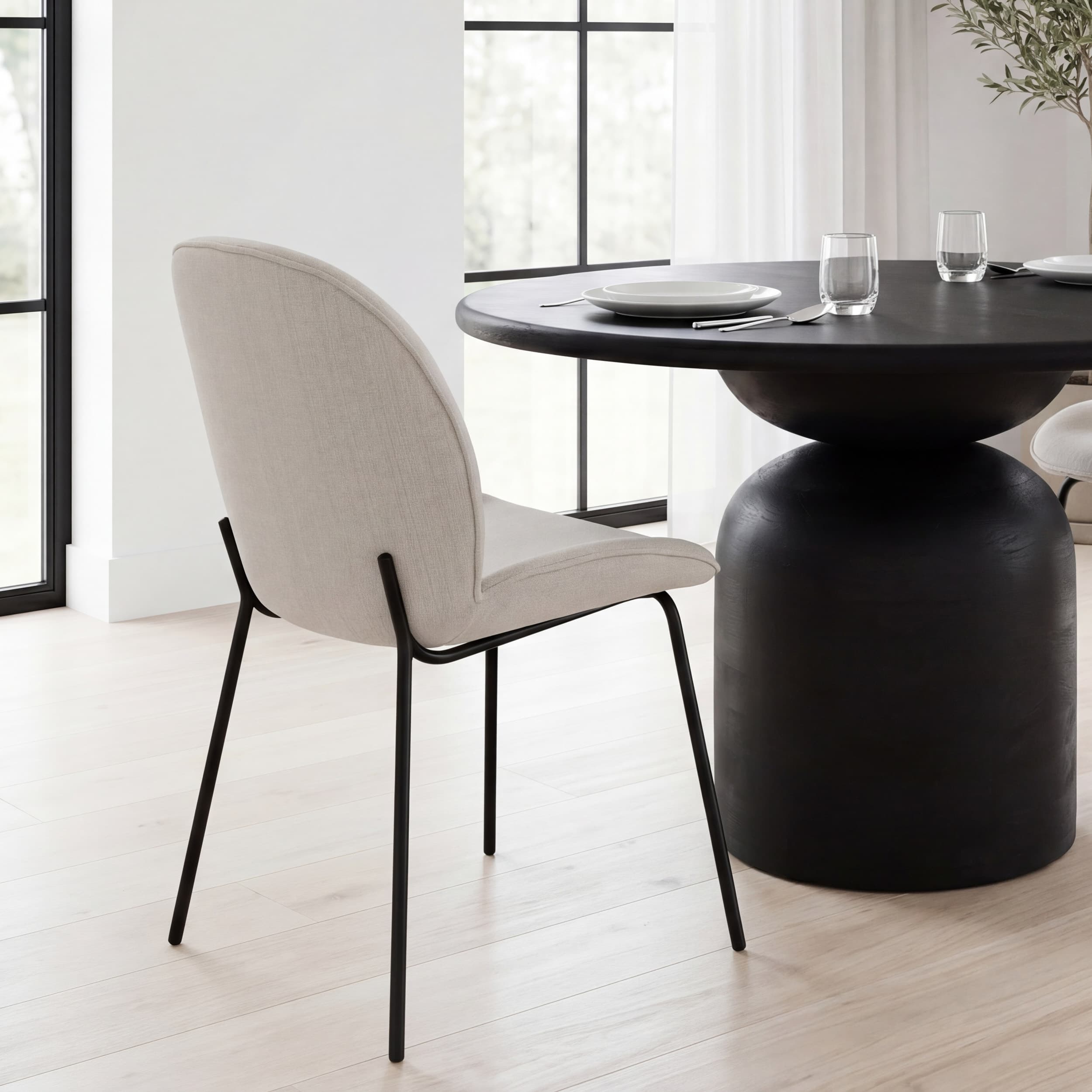Inala Curved Back Dining Side Chair | White Fabric w/ Black Metal — product photograph