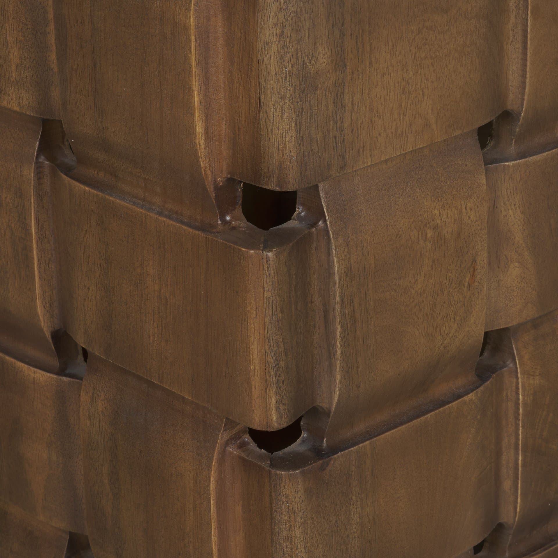 Trellyn Dark Brown Wood w/ Carved Woven Base Square Accent Table — product photograph