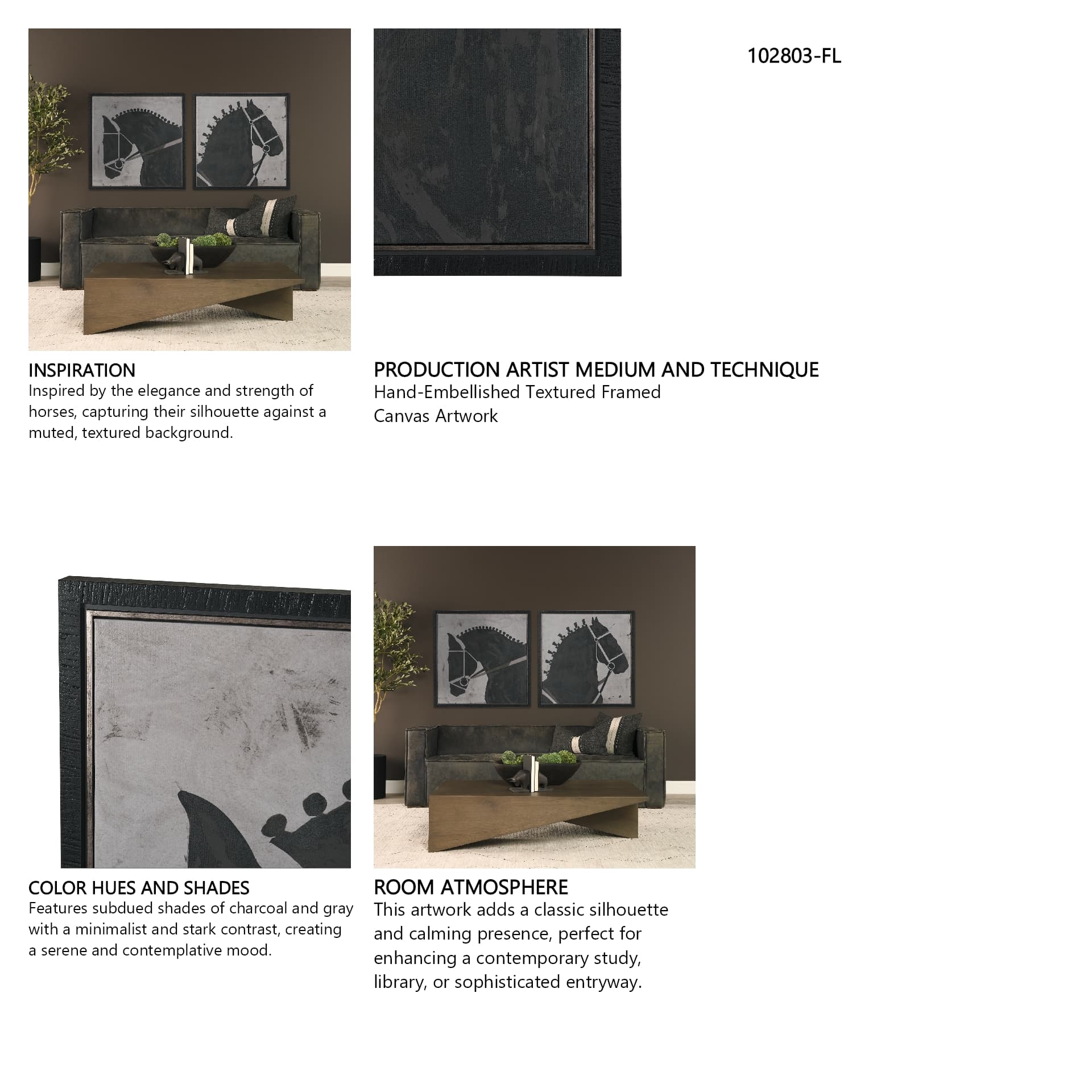 Steed 1 by Mercana Studio Hand-Embellished Textured Framed Canvas Artwork — in a styled room