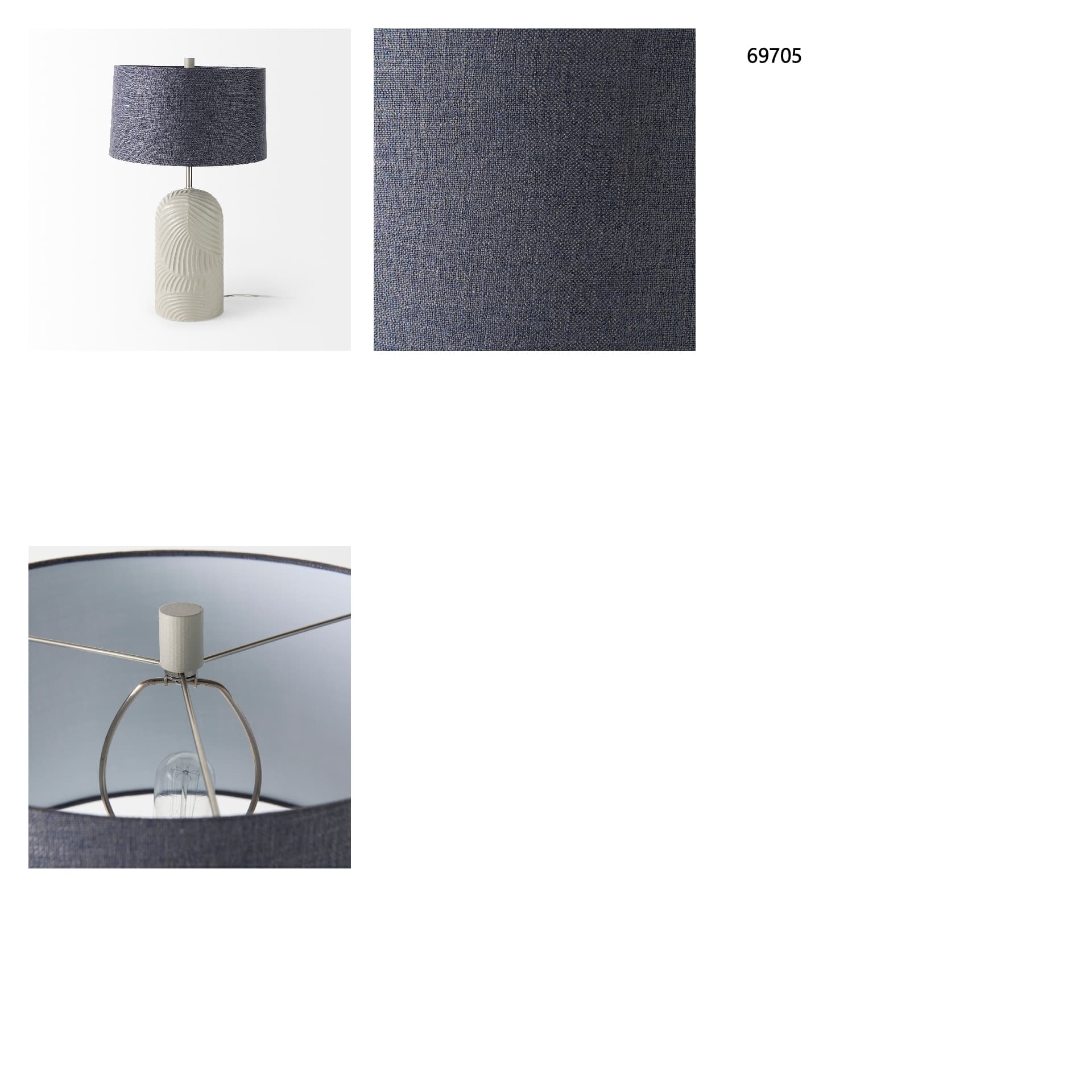 Quinn 19.0L x 19.0W x 24.6H Beige Base W/Navy Fabric Shade Table Lamp — in a styled room