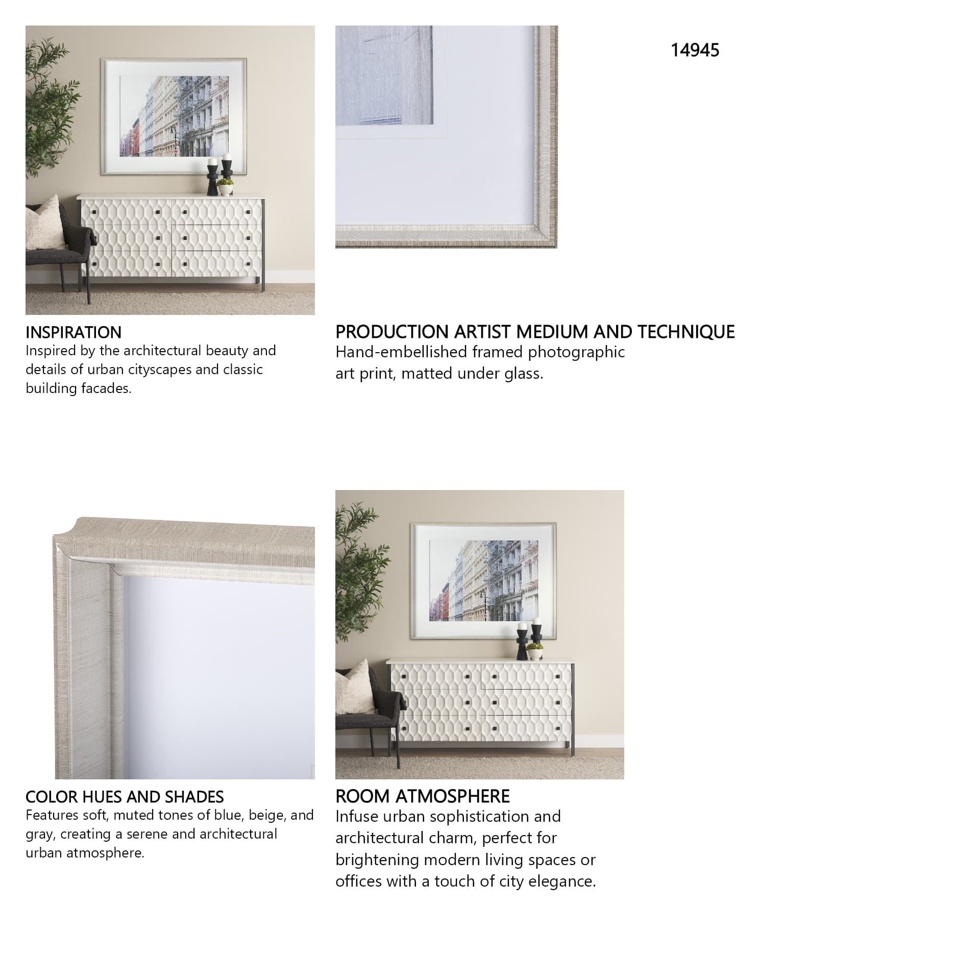 Fresh Facade - Hand Embellished Textured Framed Photo Art Print Matted under Glass — in a styled room