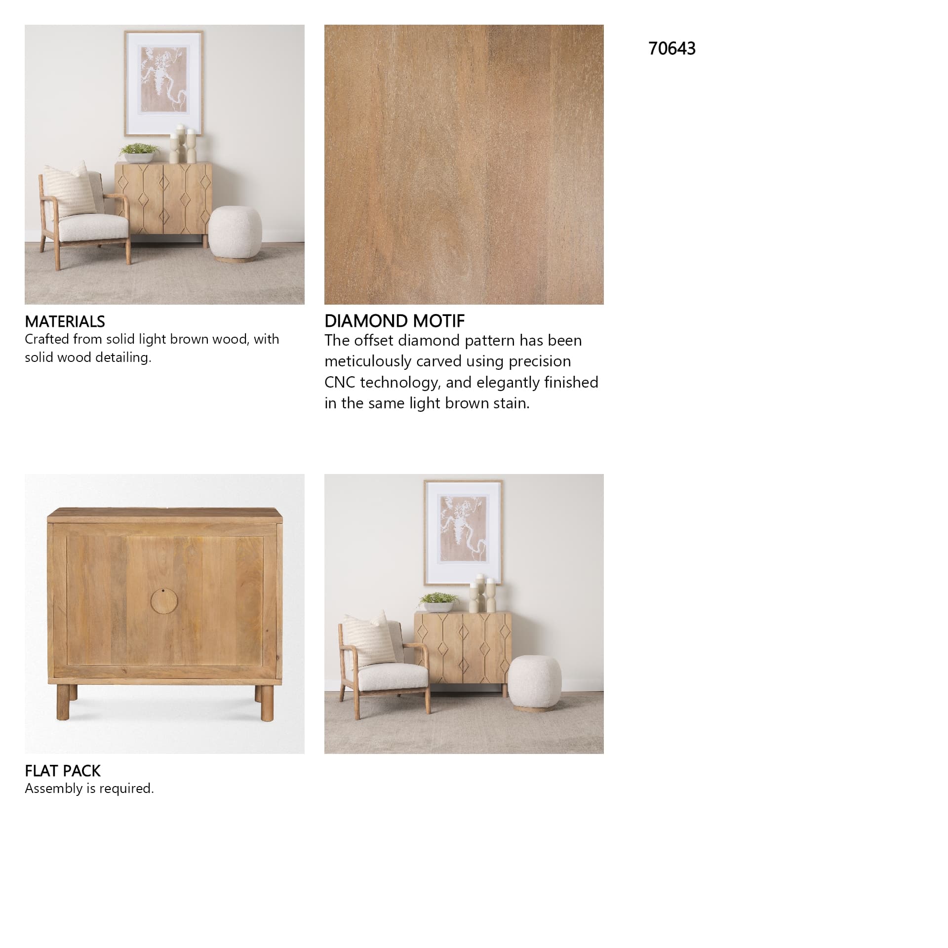 Heera Light Brown Diamond Motif w/ Shelf Accent Cabinet — in a styled room