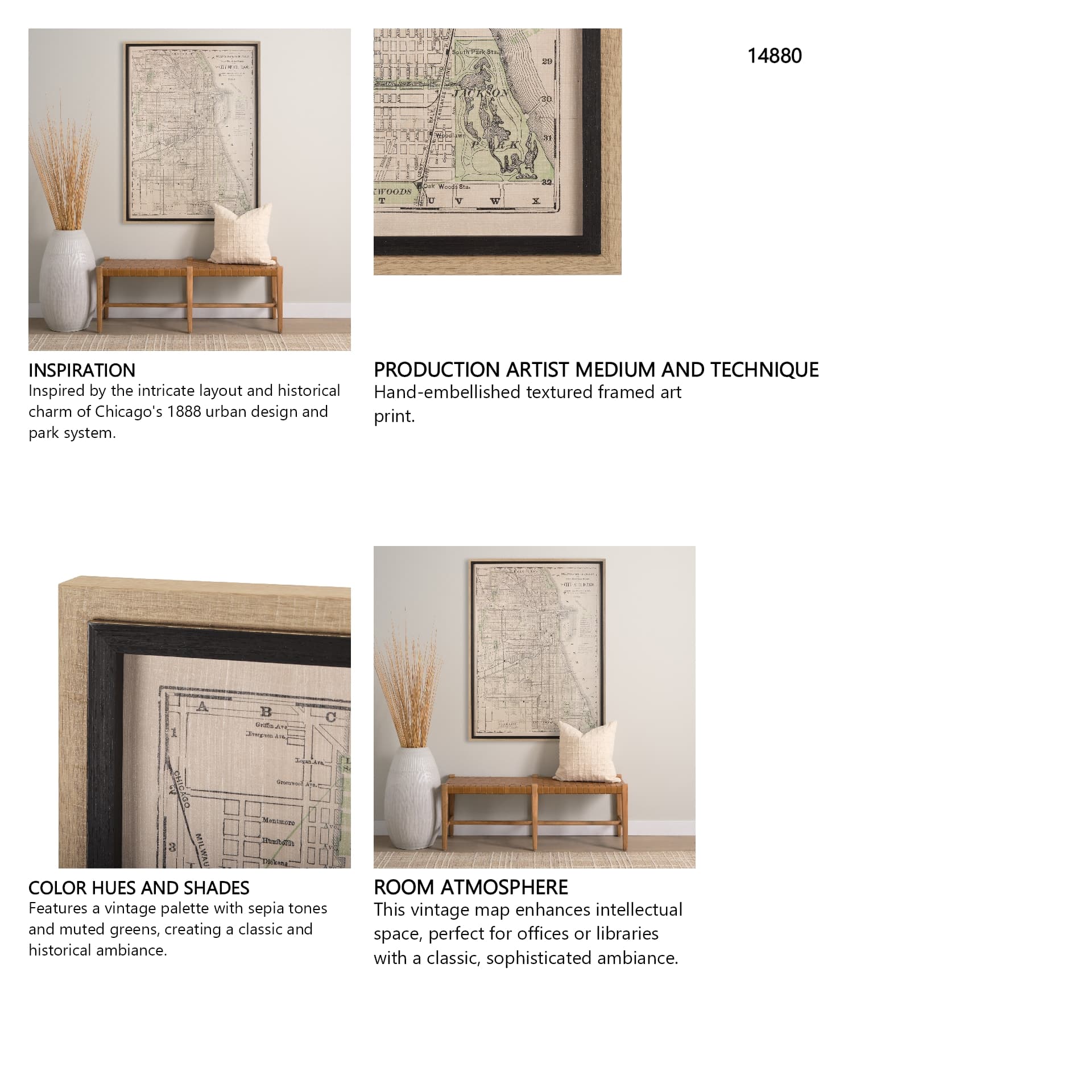 City of Chicago by Mercana Studio a Hand Embellished Textured Framed Art Print — in a styled room