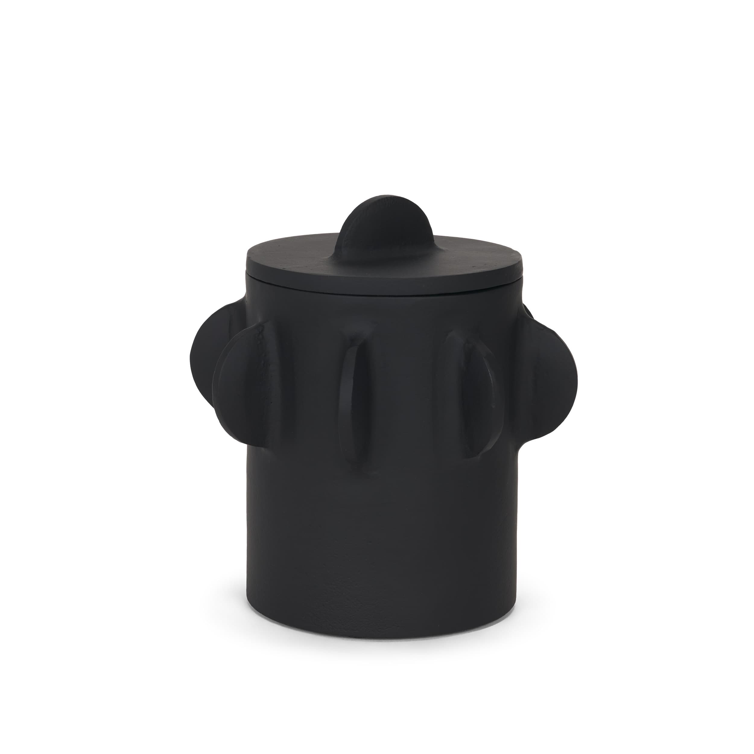 Deacon Small Matte Black Metal Canister with Sculptural Handles — product photograph