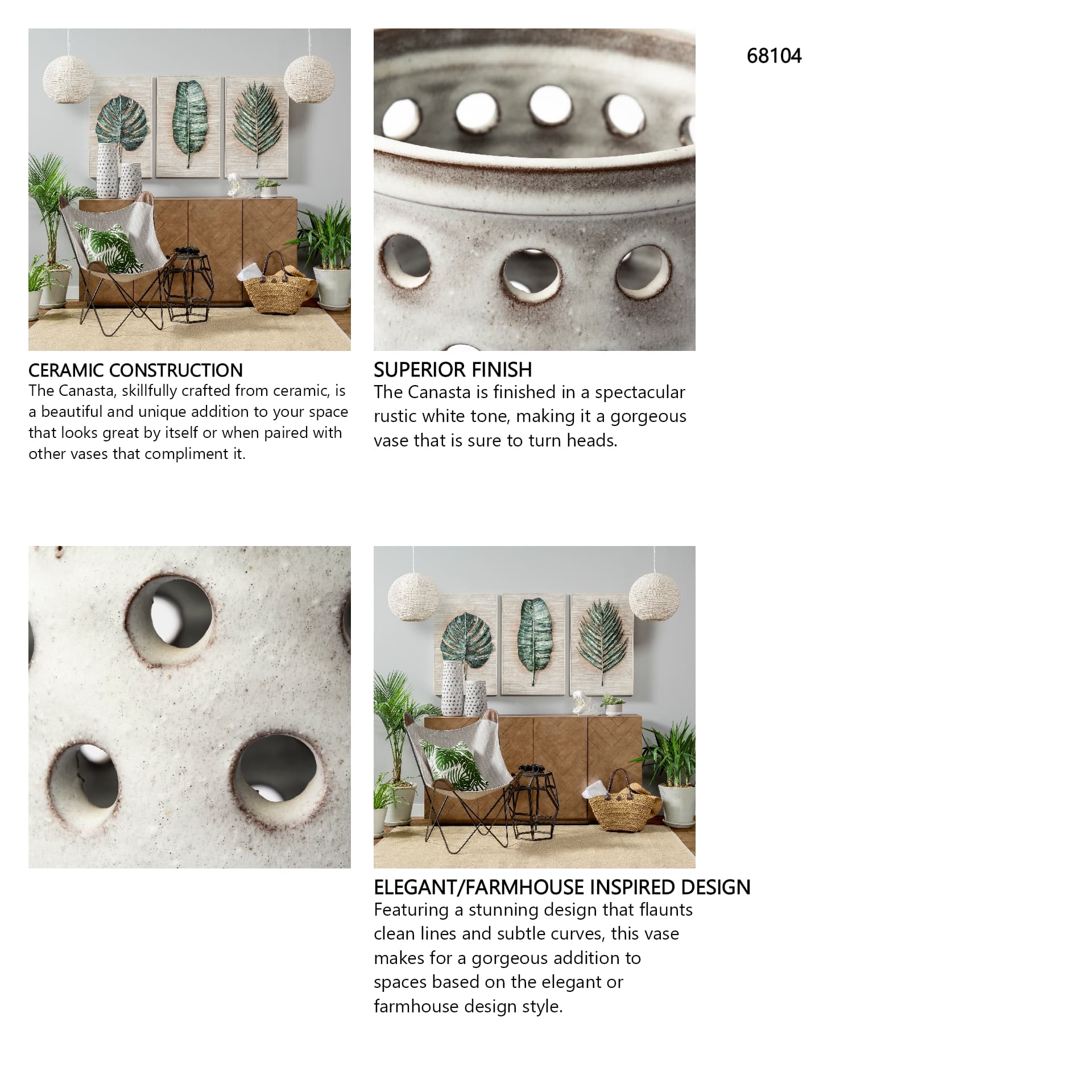 Canasta Small Rustic White Ceramic Cylindrical Vase — in a styled room