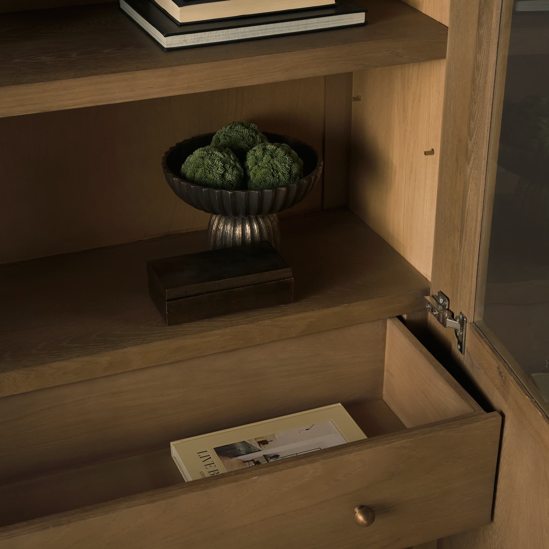 Henry Dark & Light Brown Oak Wood w/ Glass Doors Curio Cabinet — product photograph