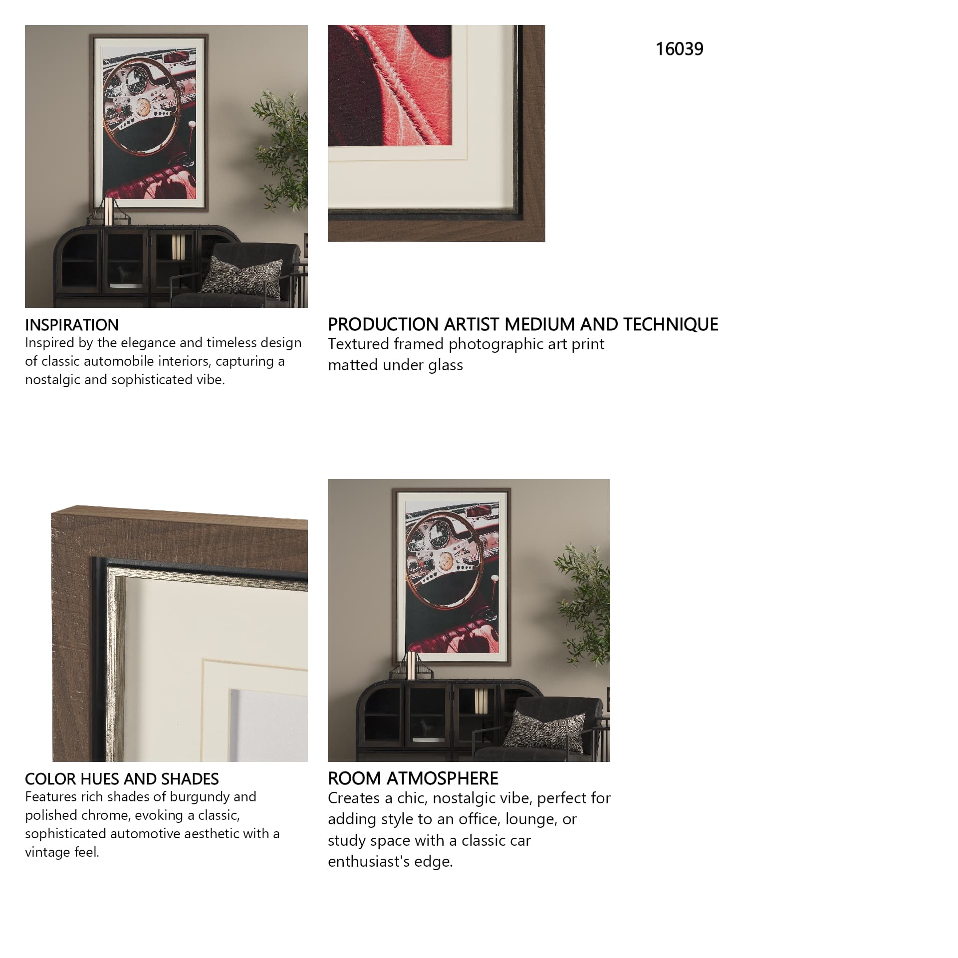 Vintage Car by Magda Izzard Textured Framed Art Print Matted under Glass — in a styled room