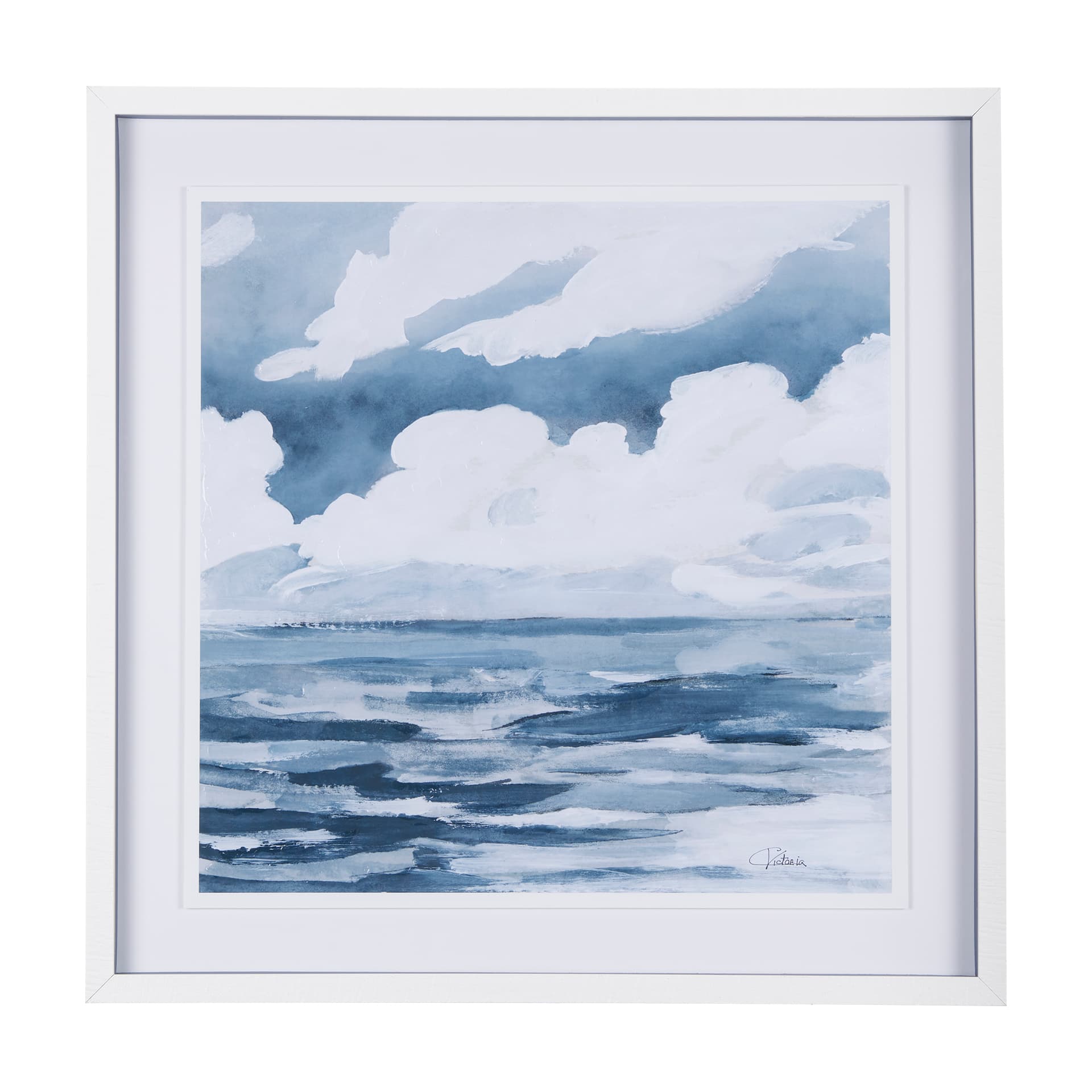 Cloud and Sea by Mercana Studio a Hand Embellished Textured Framed Art Print Matted under Glass — product photograph