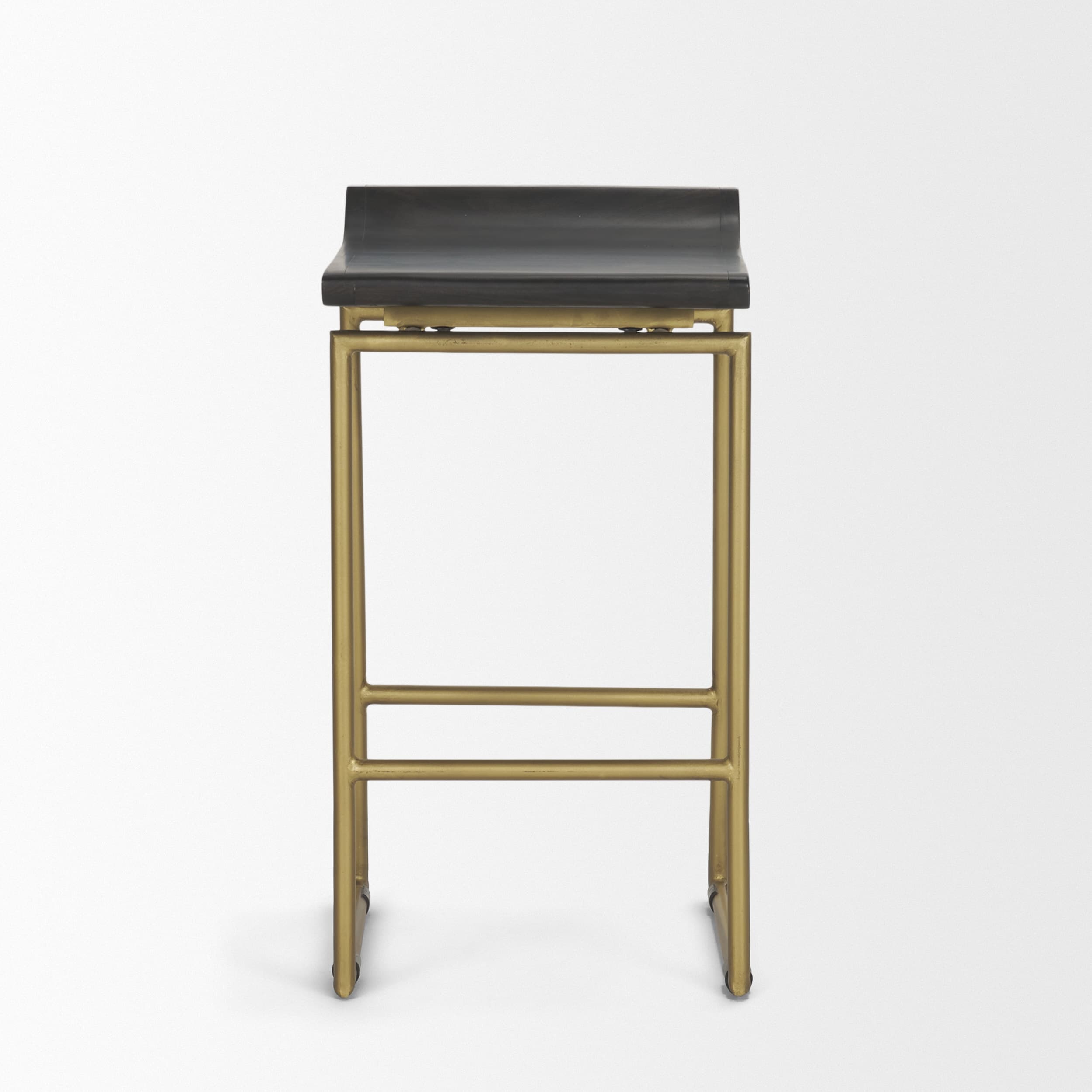 Givens Backless 26in Seat Counter Stool | Brown Wood w/ Gold Metal — product photograph
