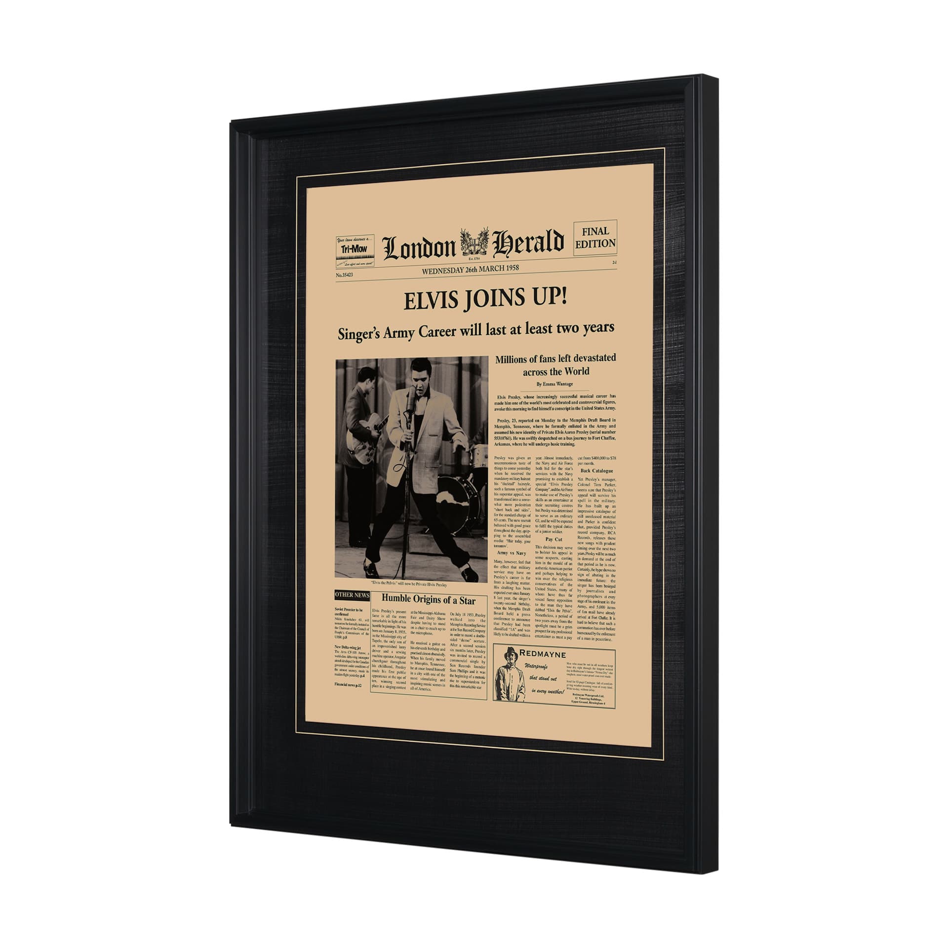Elvis Joins Up! by Vintage Collection Hand Embellished Textured Framed Art Photo Matted under Glass — product photograph