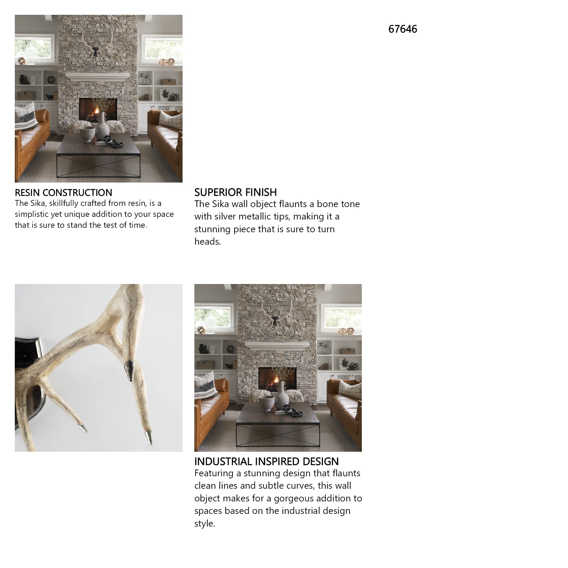 Sika I Natural Finish set of Replica Deer Antlers — in a styled room