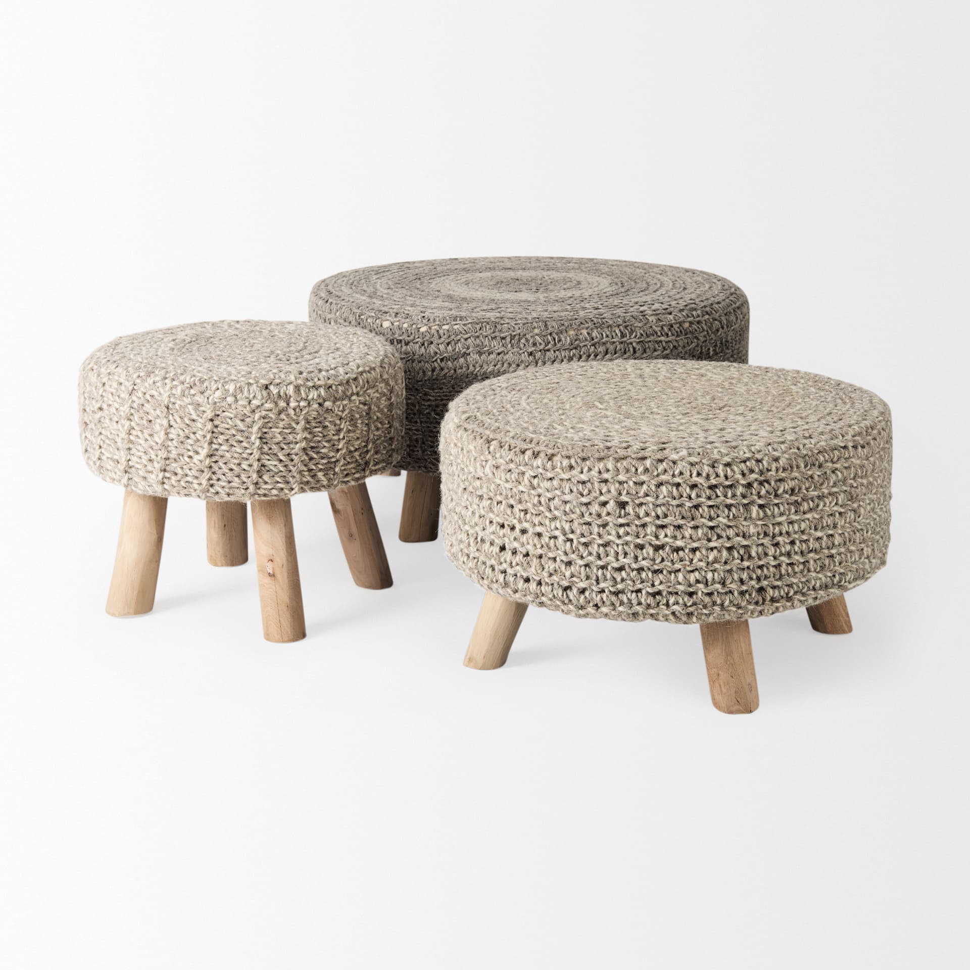 Bina 19.0L x 19.0W x 15.0H Taupe 4 Legged Wool Stool — product photograph