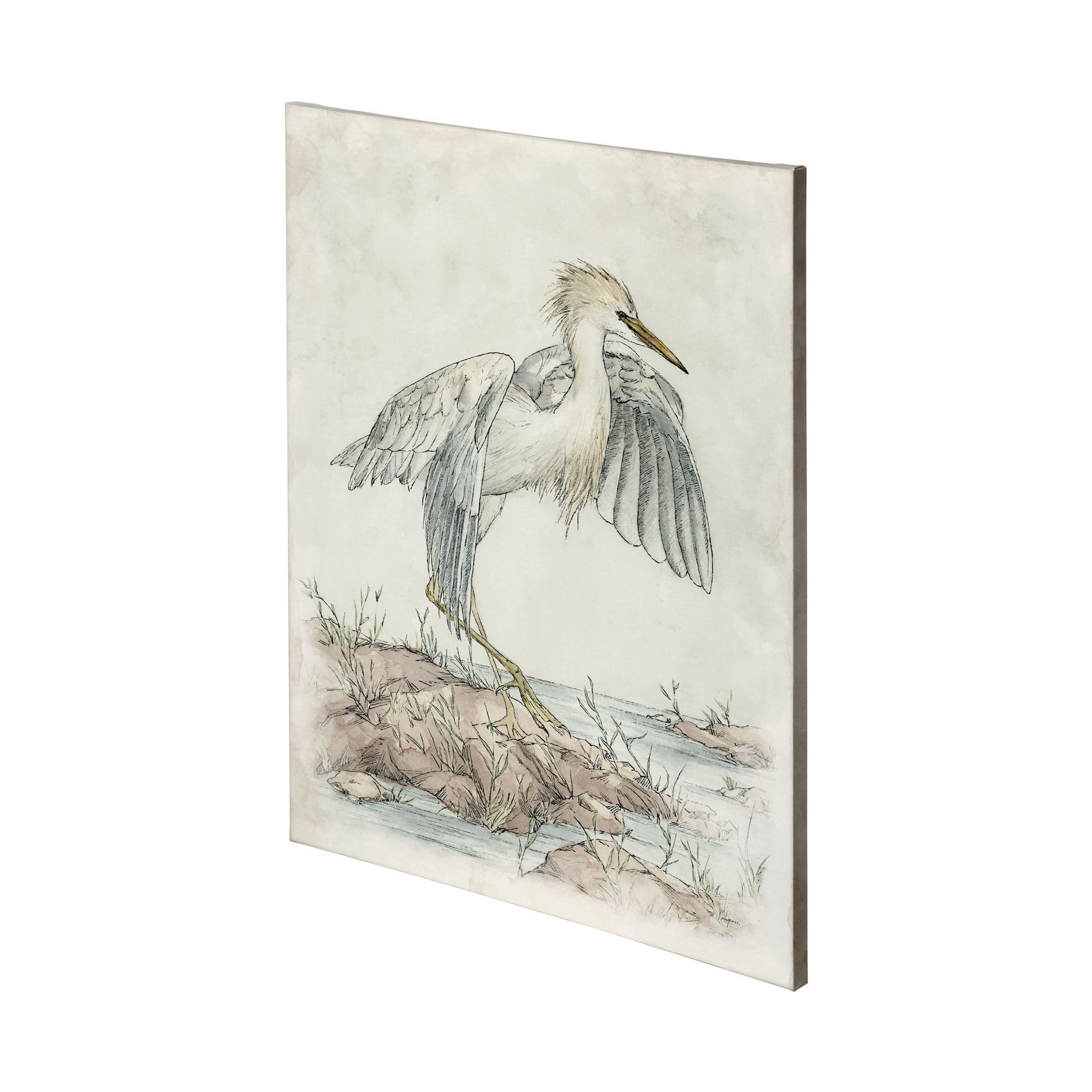 Cattle Egret by Mercana Studio a Hand Embellished Textured Canvas — product photograph