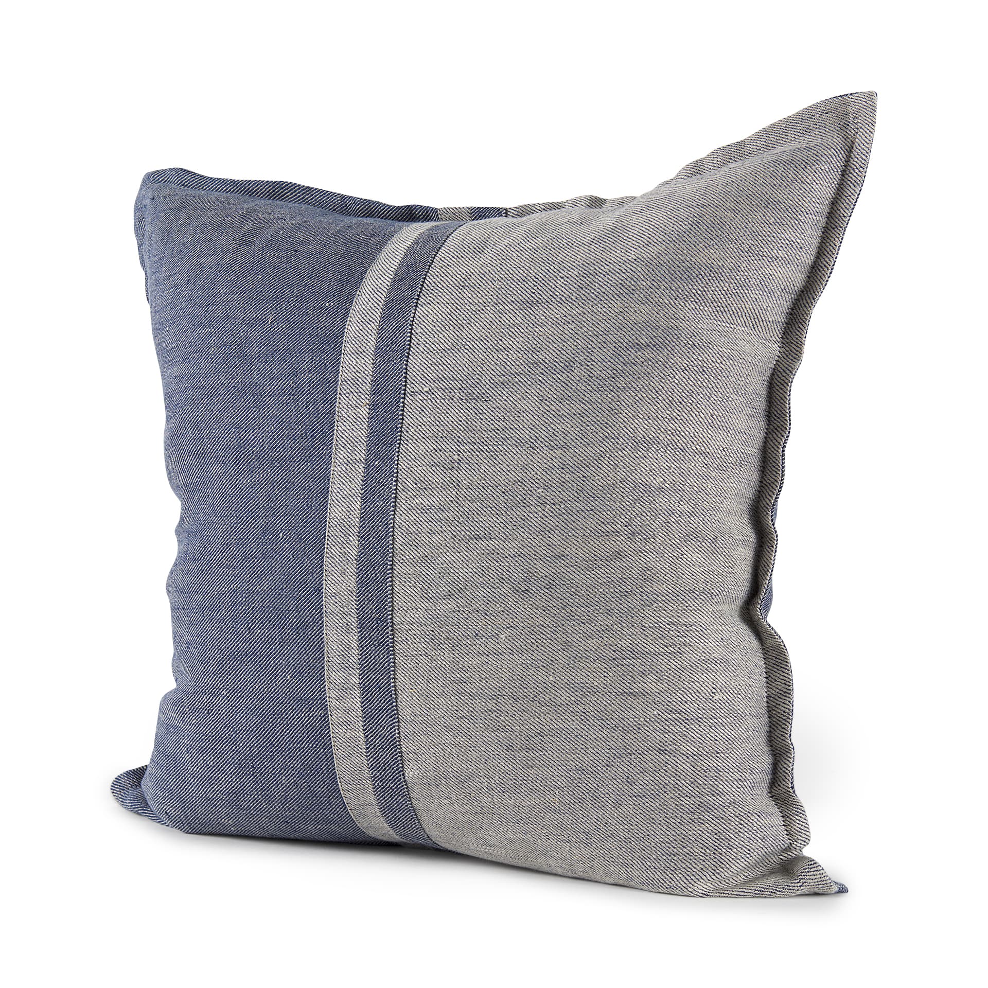 Aubrielle 20x20 Gray and Blue Fabric Color Blocked Pillow Cover — product photograph