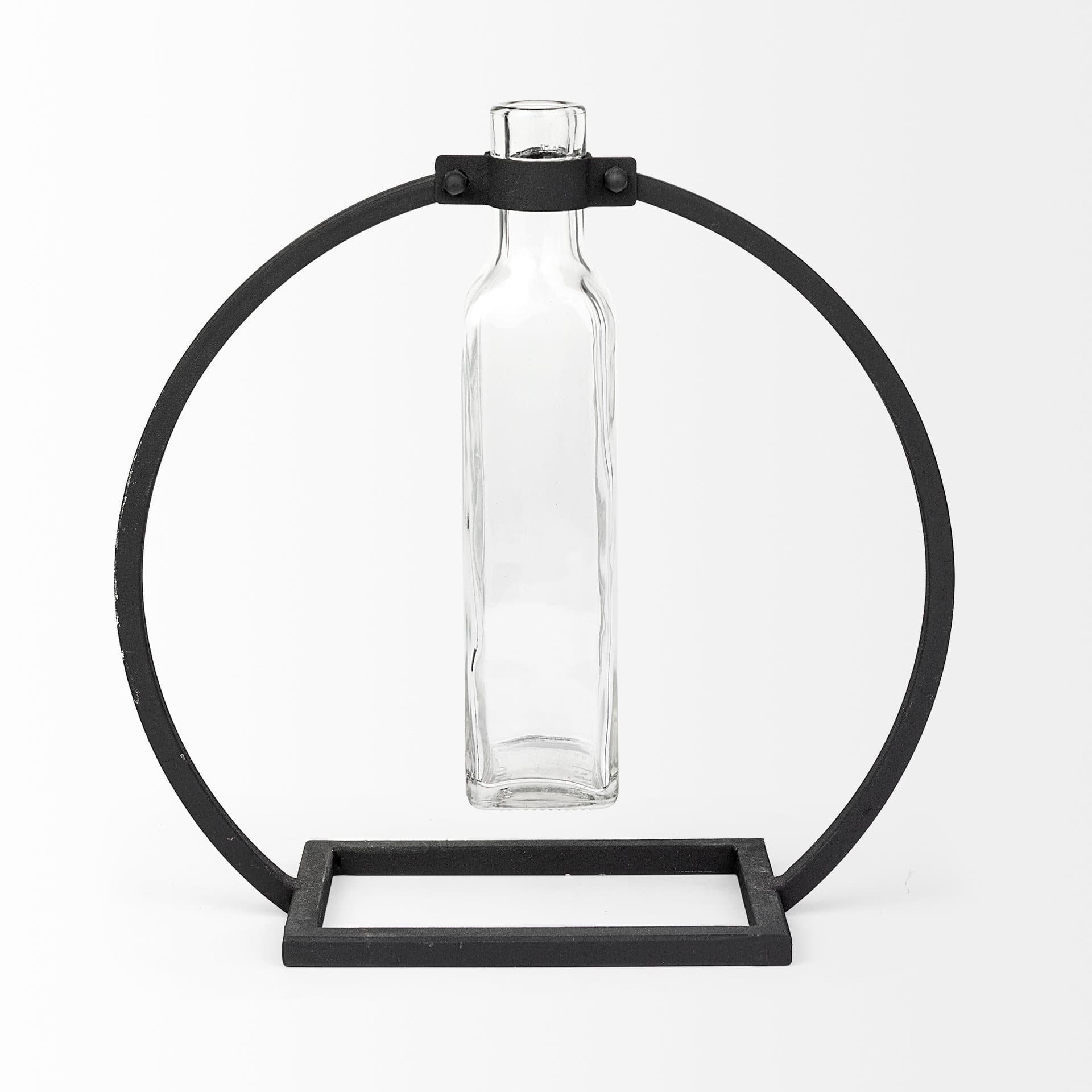 Monica II Tall Black Metal Glass Bottle Vase — product photograph