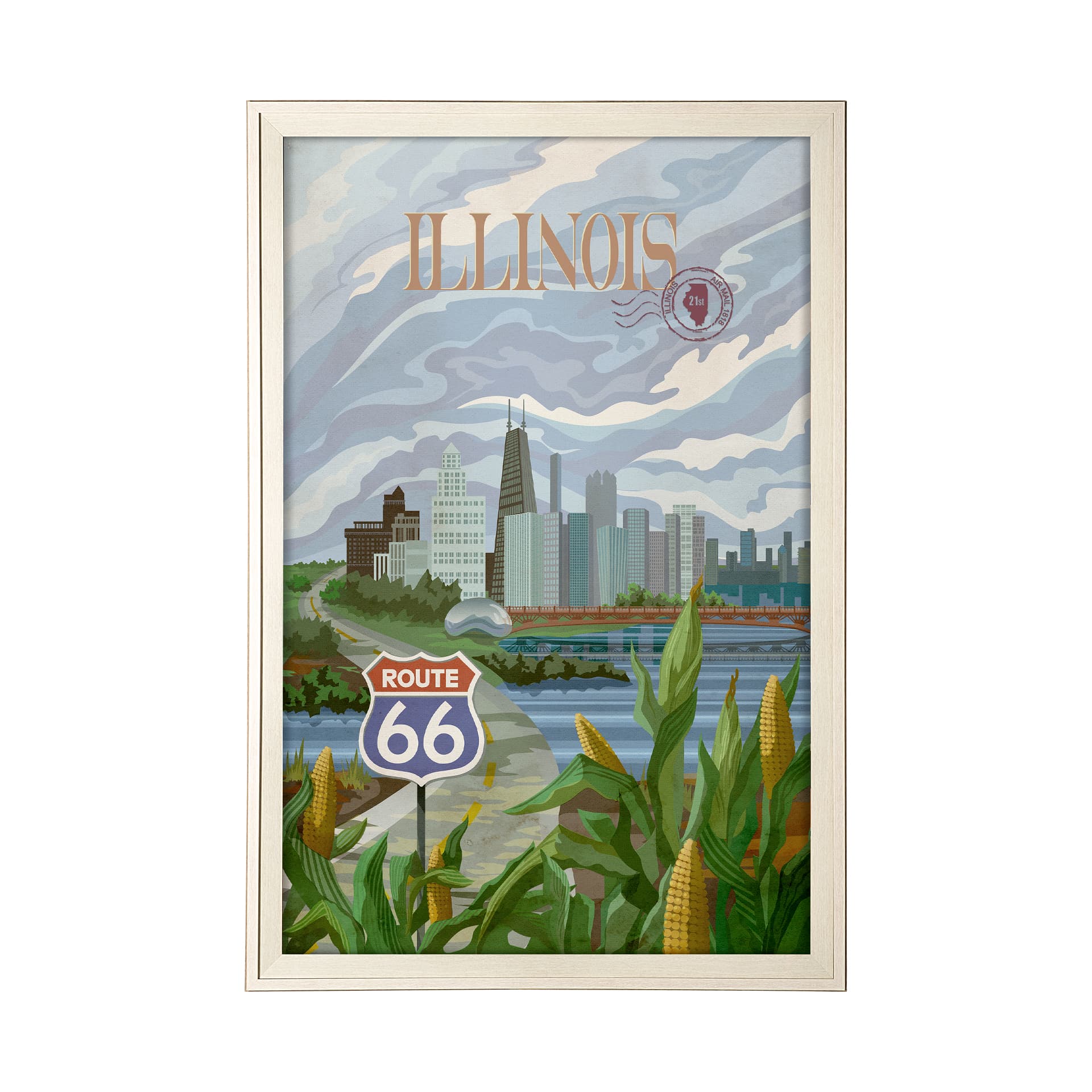 Illinois Go USA (XL) by Mercana Studio a Hand Embellished Decograph Framed Art Print under Glass — product photograph
