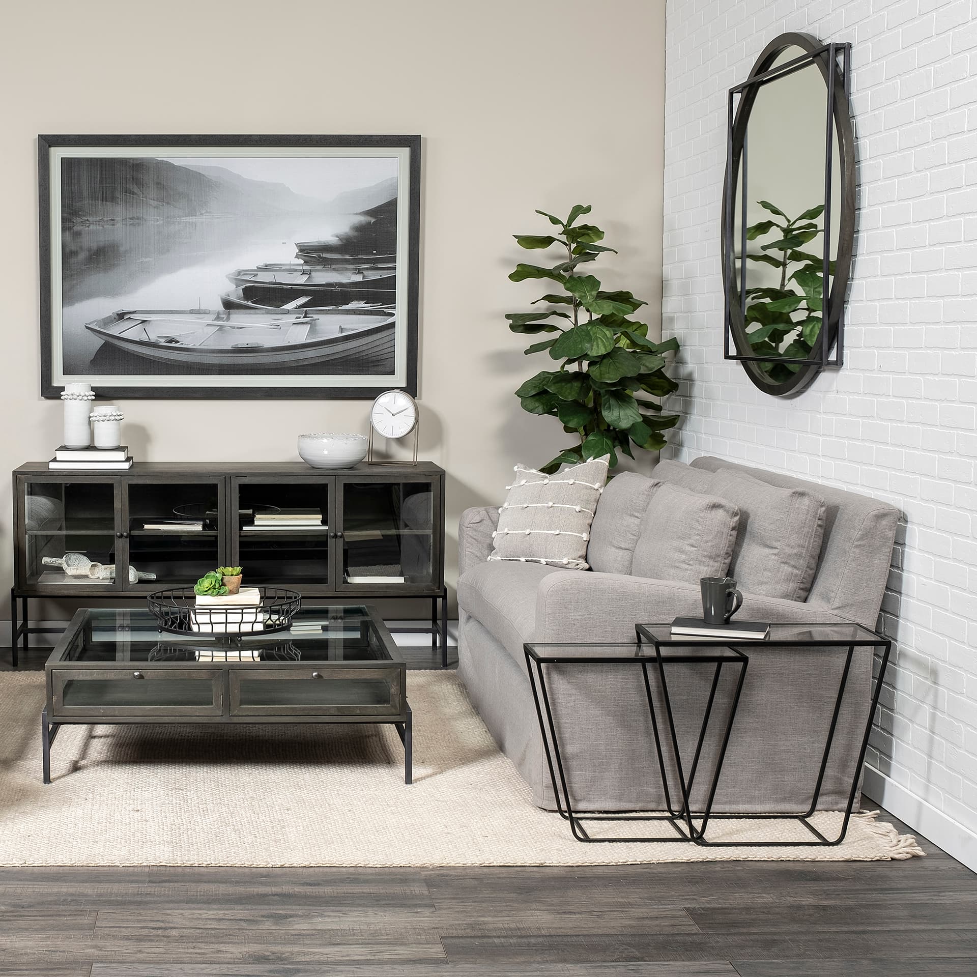 Farmhampton Large Gray Spoked Ceramic Vase — in a styled room