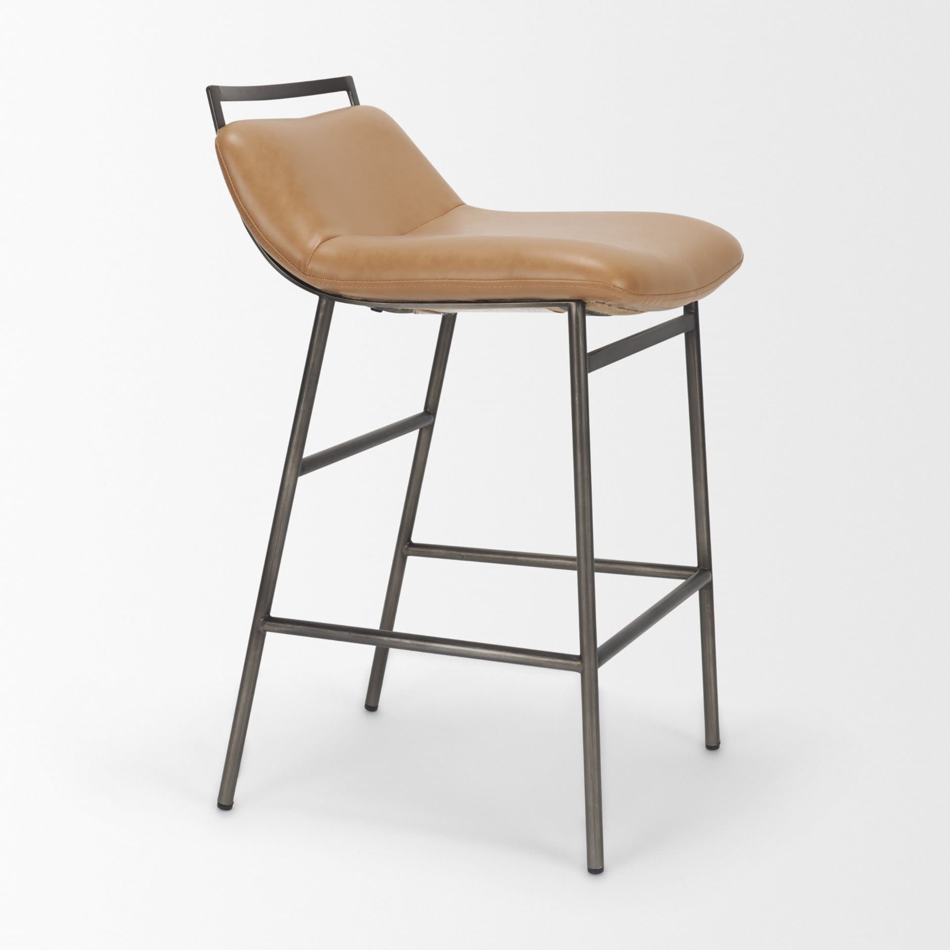 Kavalan Backless 33.5in Seat Counter Stool | Tan Leather w/ Gunmetal — product photograph