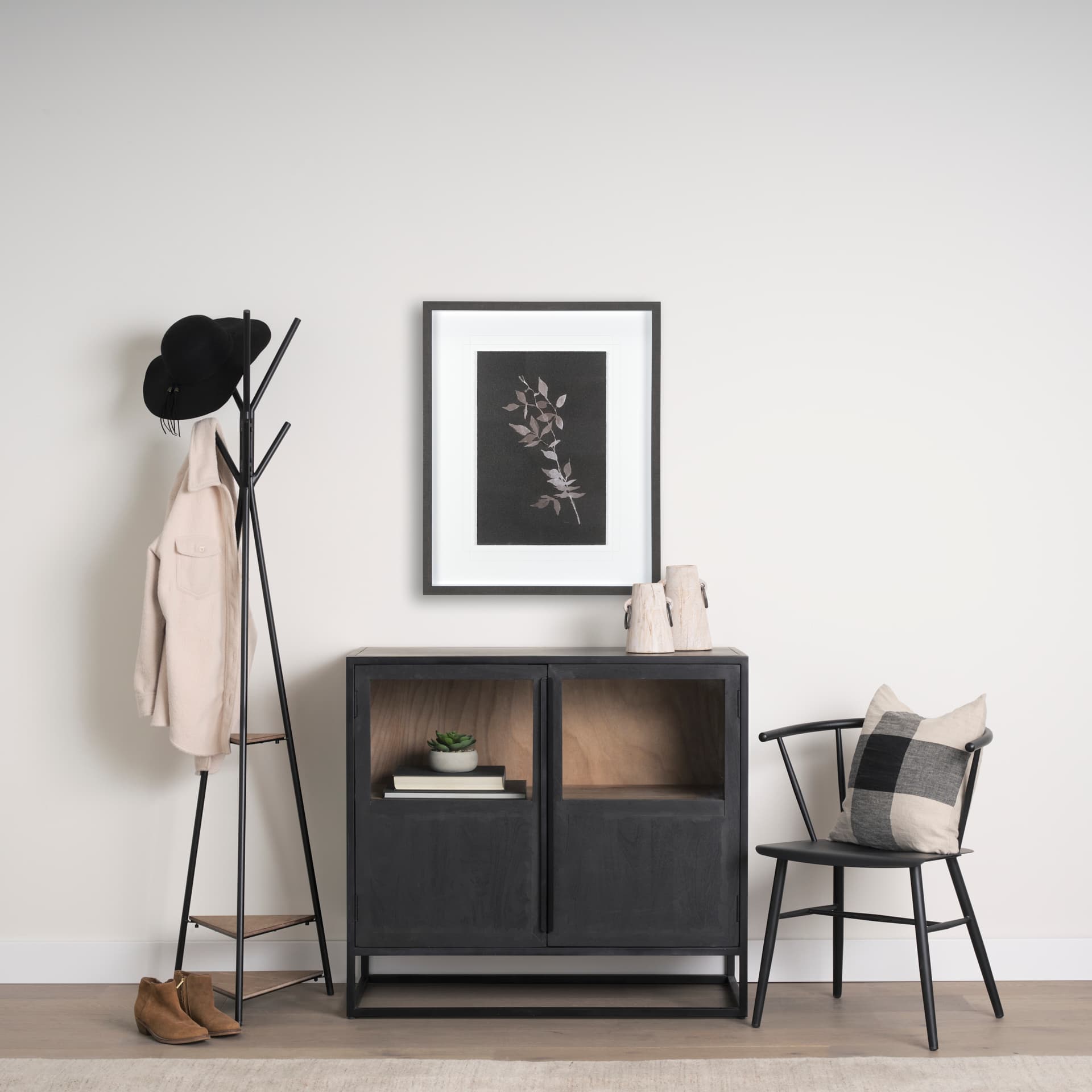 Night Leaves III by Mercana Studio a Hand Embellished Textured Framed Art Print Matted under Glass — in a styled room