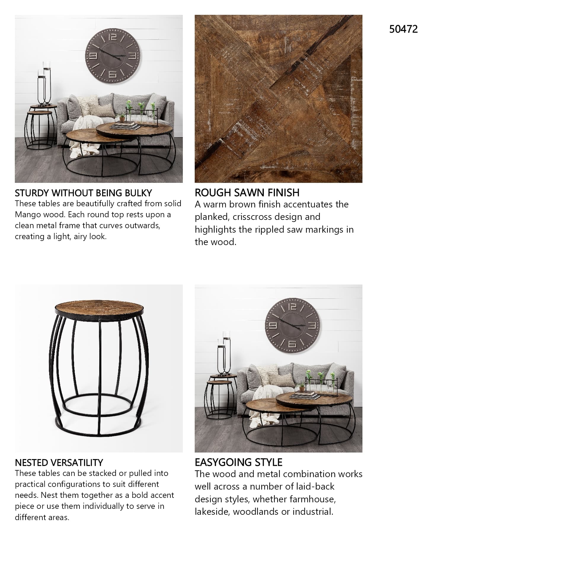 Clapp III (Set of 2) 20L x 20W Brown Round Wood Top W/ Black Metal Frame Nesting Accent Tables — in a styled room