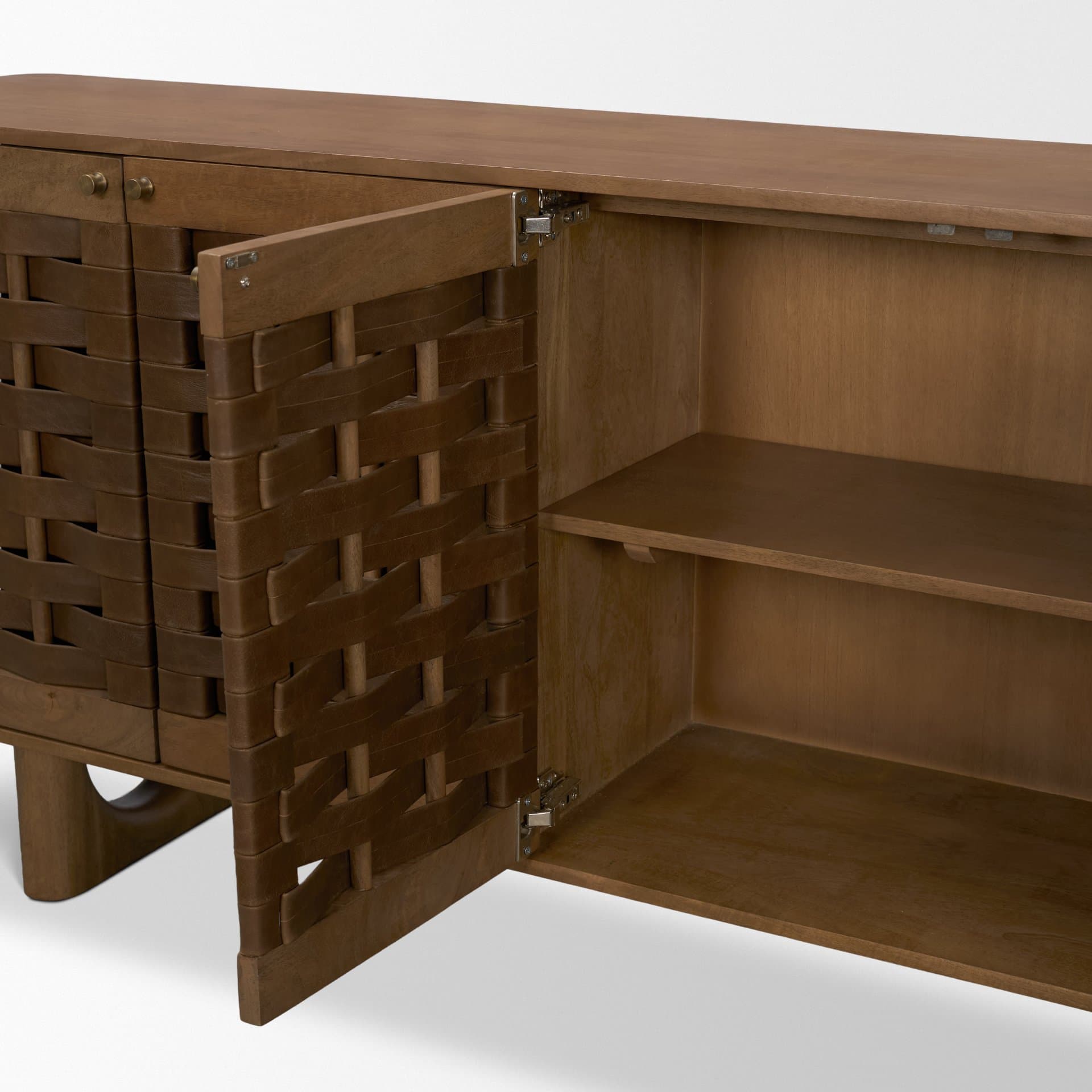 Wexlan Solid Wood w/ Leather Weave 4 Door Closed Sideboard — product photograph