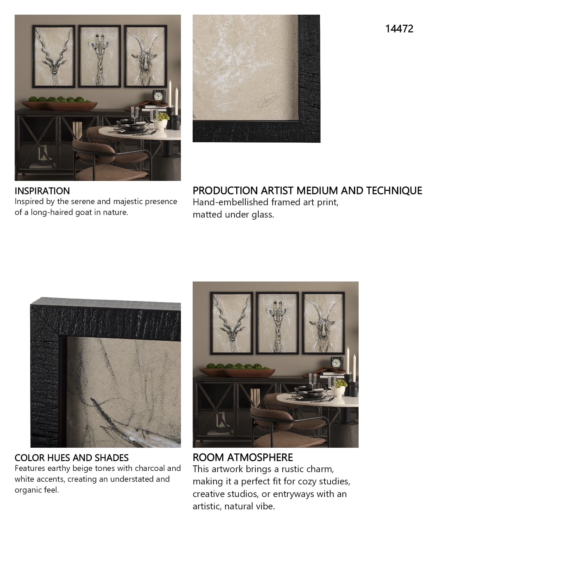 Sketch of Animal V (Goat) by Mercana Studio Hand Embellished Framed Art Print Matted under Glass — in a styled room