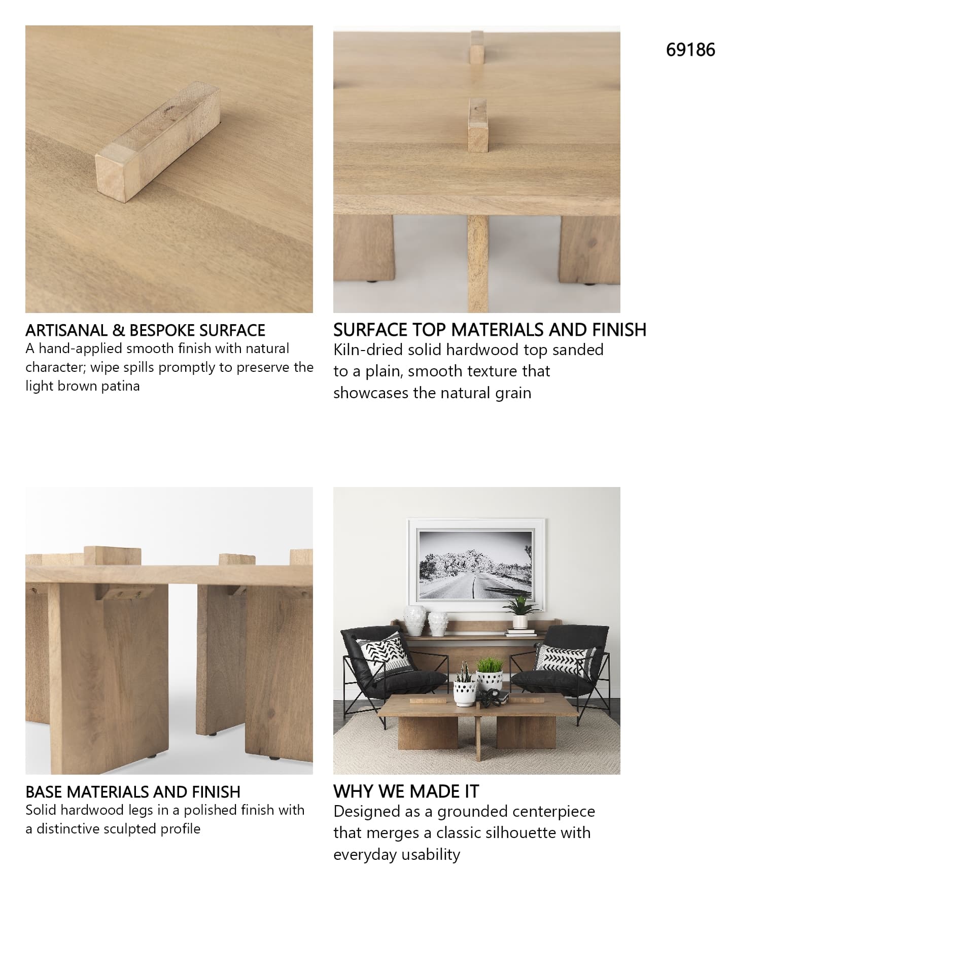 Aida 56 x 34 Rectangular Light Brown Wood Coffee Table — product photograph